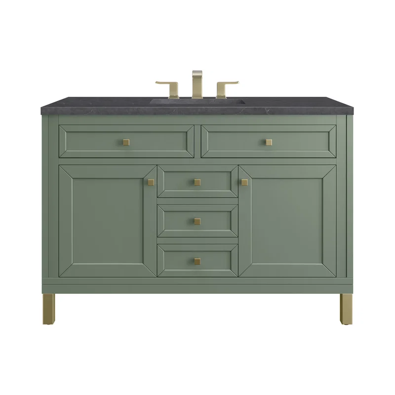 Chicago 48" Single Vanity, Smokey Celadon, w/ 3 CM Charcoal Soapstone Silestone® Top