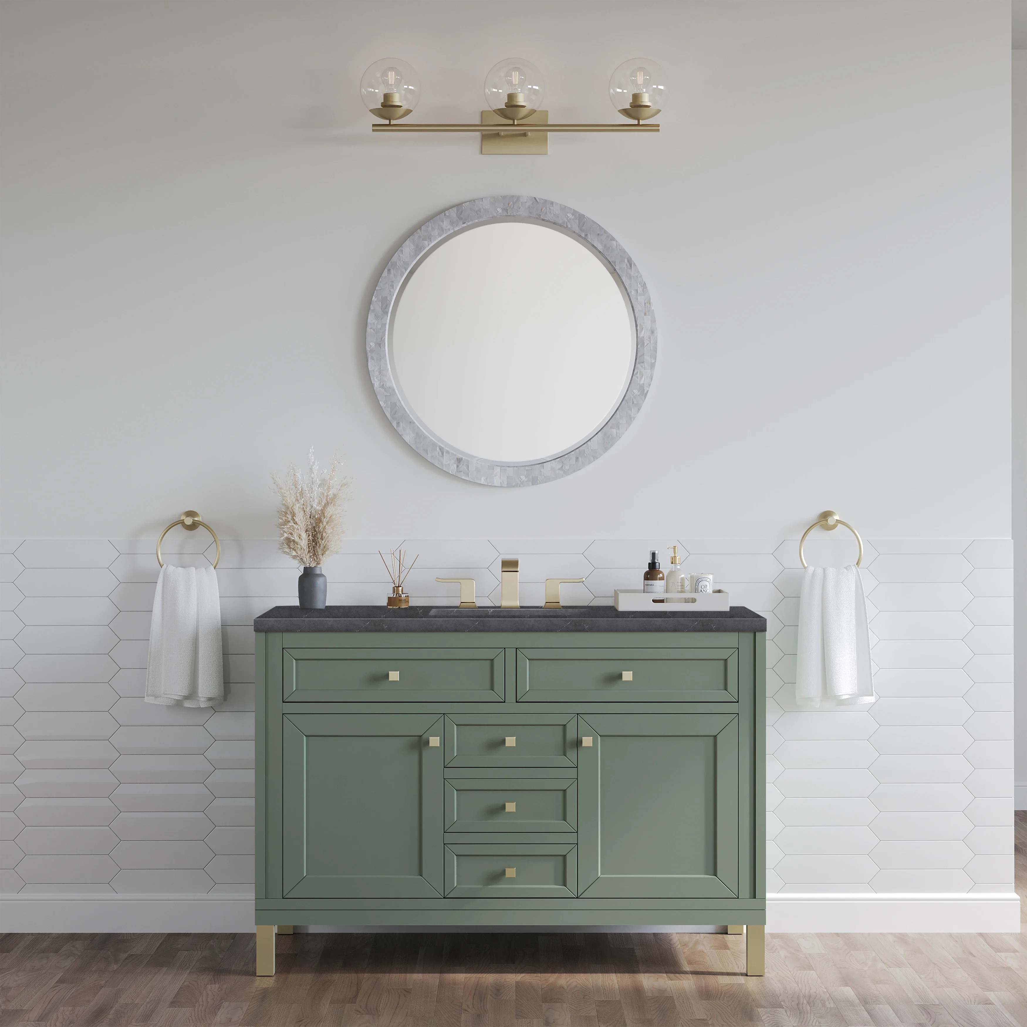 Chicago 48" Single Vanity, Smokey Celadon, w/ 3 CM Charcoal Soapstone Silestone® Top