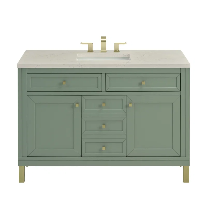 Chicago 48" Single Vanity, Smokey Celadon, w/ 3 CM Siberian Silestone Top