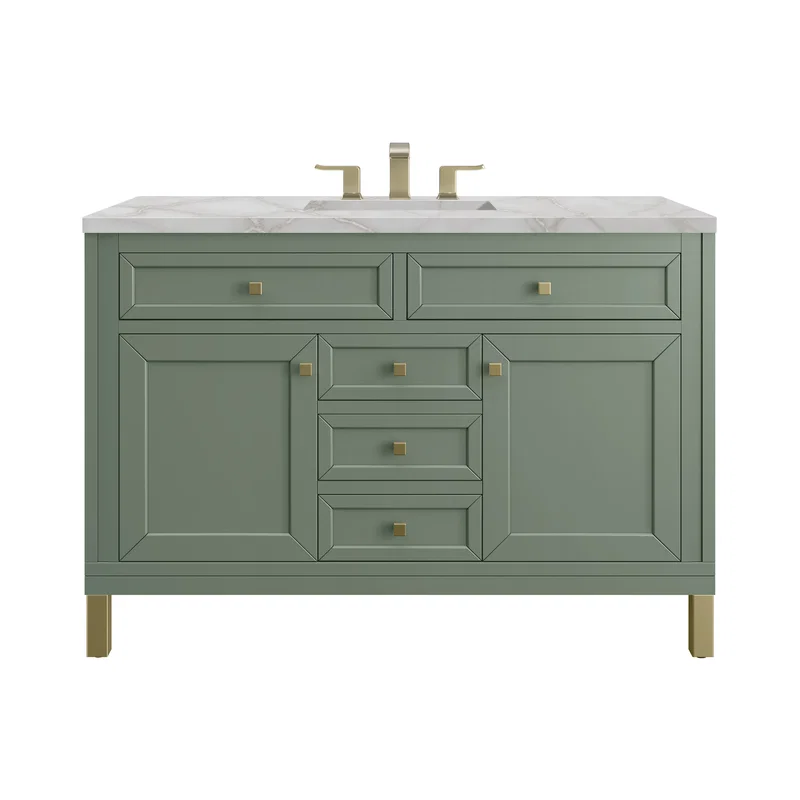 Chicago 48" Single Vanity, Smokey Celadon, w/ 3 CM Victorian Silver Silestone® Top