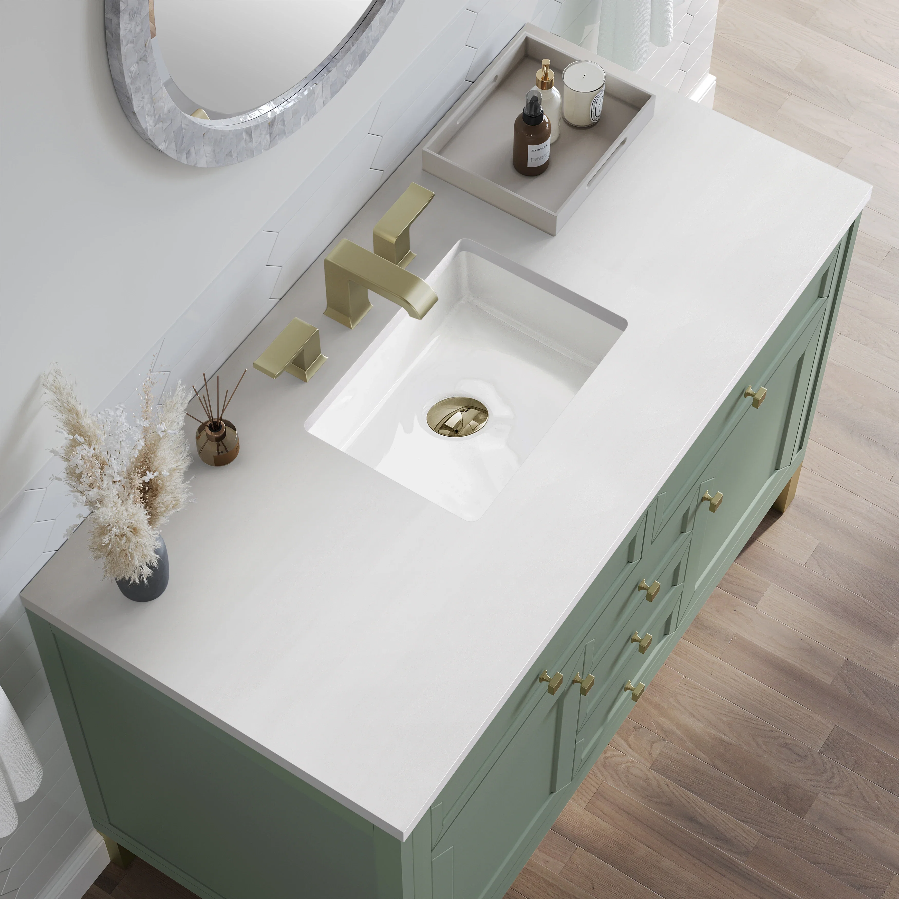 Chicago 48" Single Vanity, Smokey Celadon, w/ 3 CM White Zeus Silestone® Top