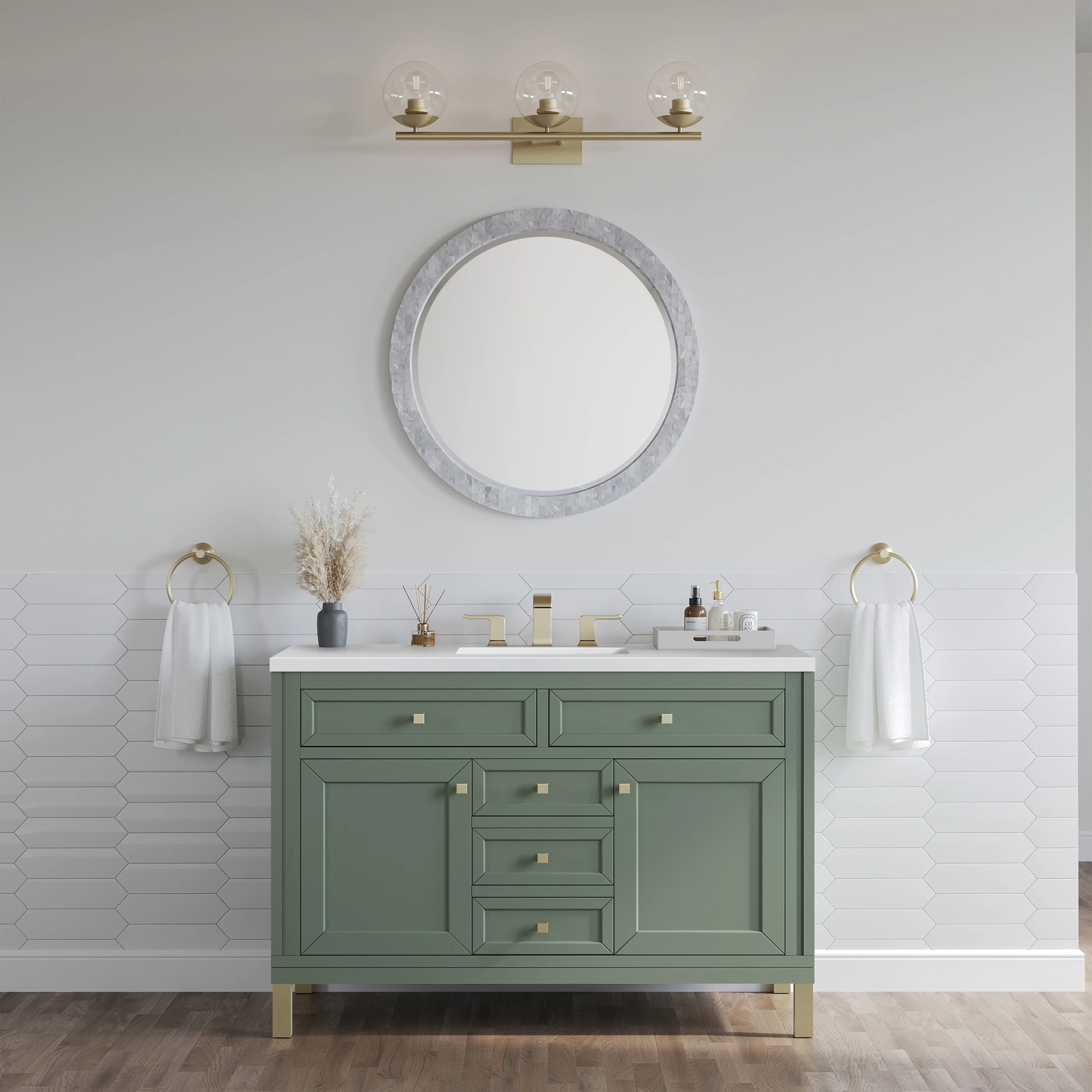 Chicago 48" Single Vanity, Smokey Celadon, w/ 3 CM White Zeus Silestone® Top