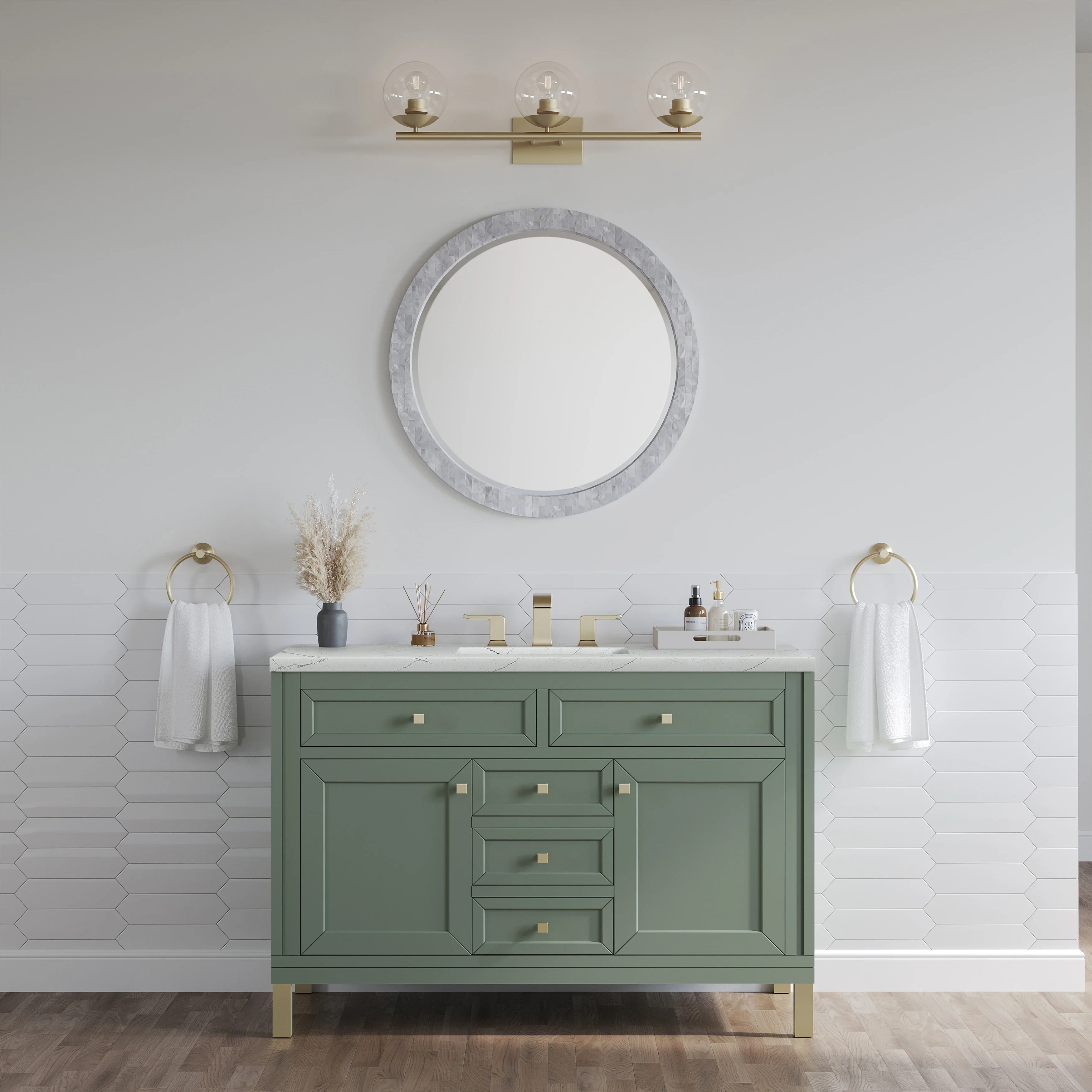 Chicago 48" Single Vanity, Smokey Celadon, w/ 3 CM Ethereal Noctis Silestone® Top w/FreePower Wireless Charger
