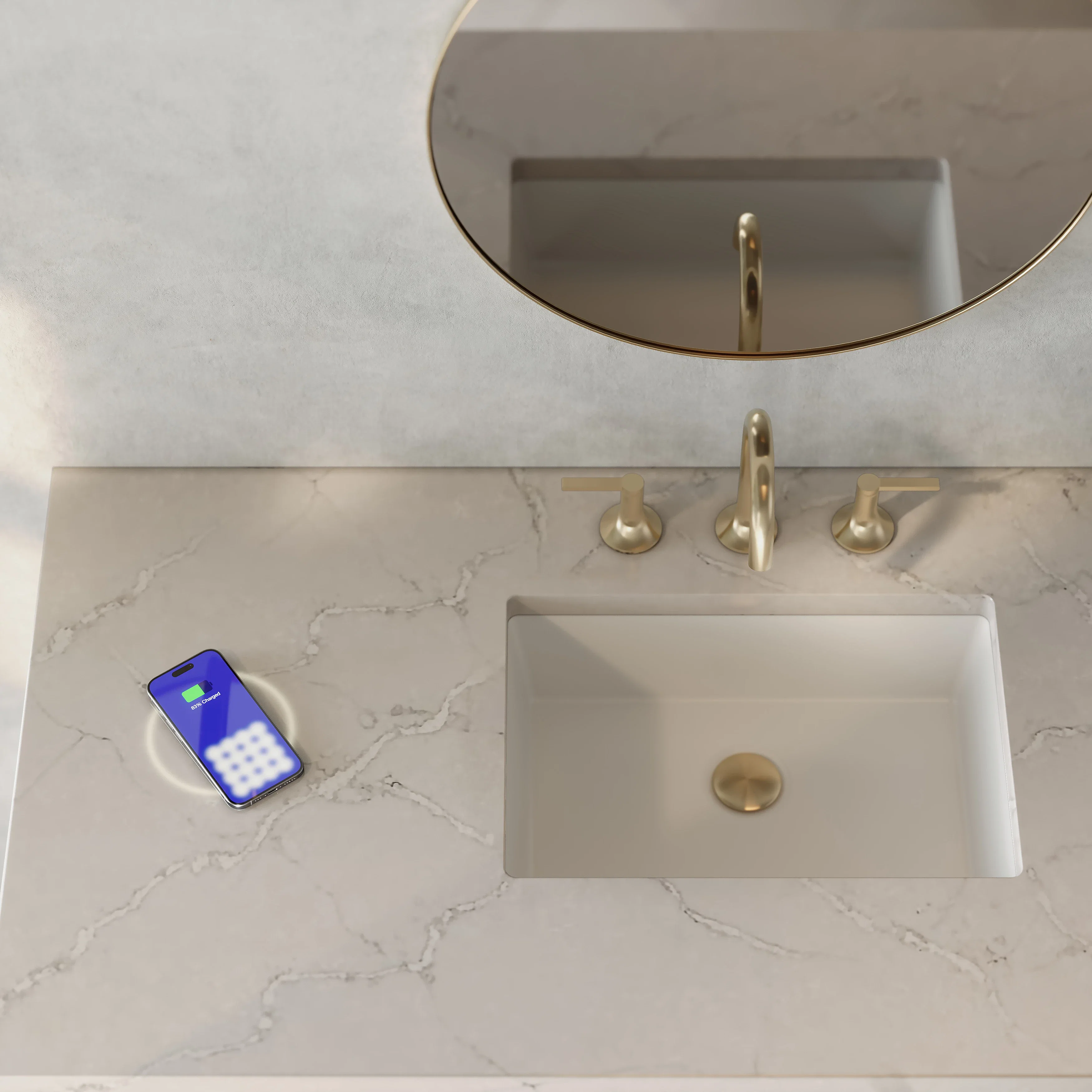 Chicago 48" Single Vanity, Smokey Celadon, w/ 3 CM Victorian Silver Silestone® Top w/FreePower Wireless Charger