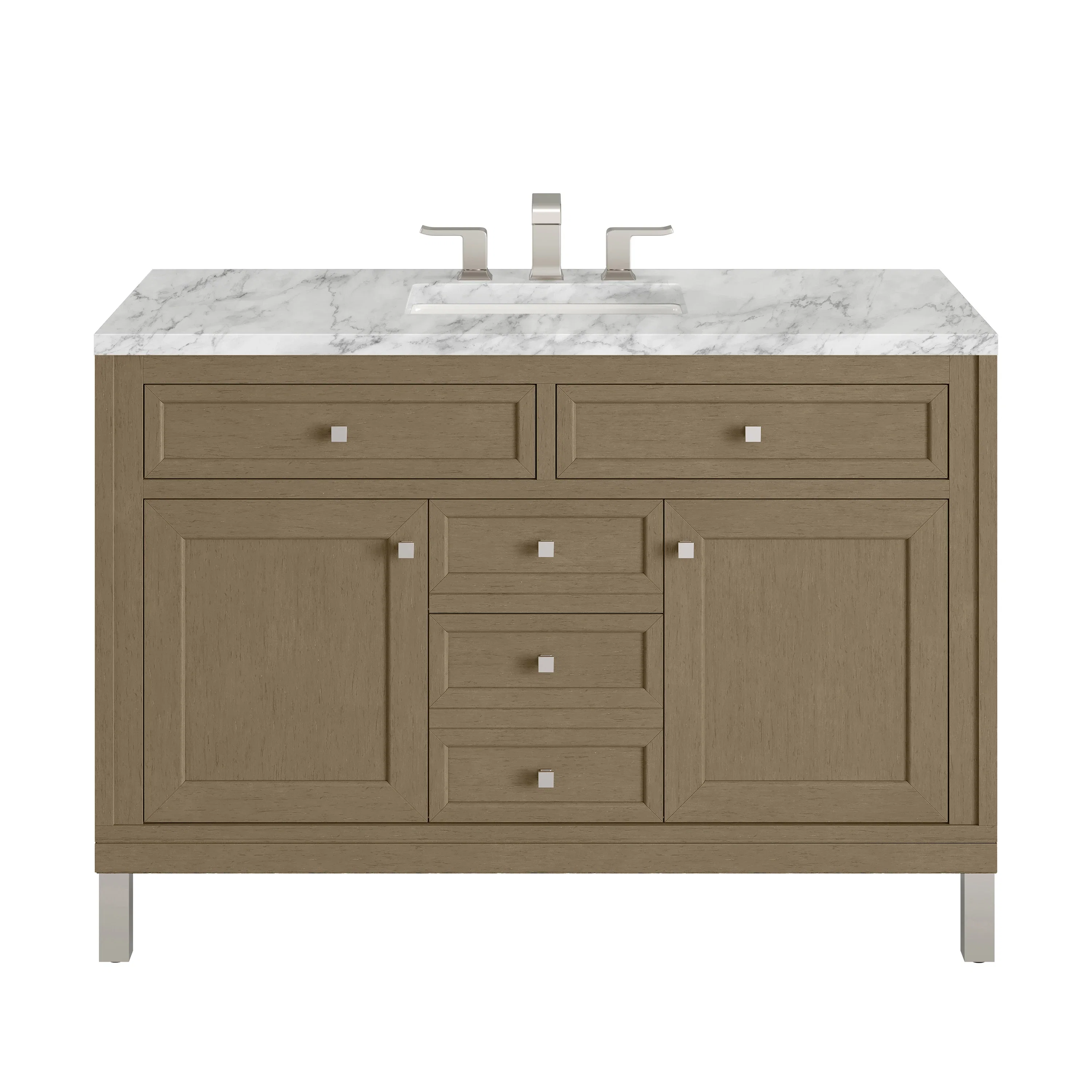 Chicago 48" Single Vanity, Walnut Whisper, w/ 3 CM Carrara Marble Top