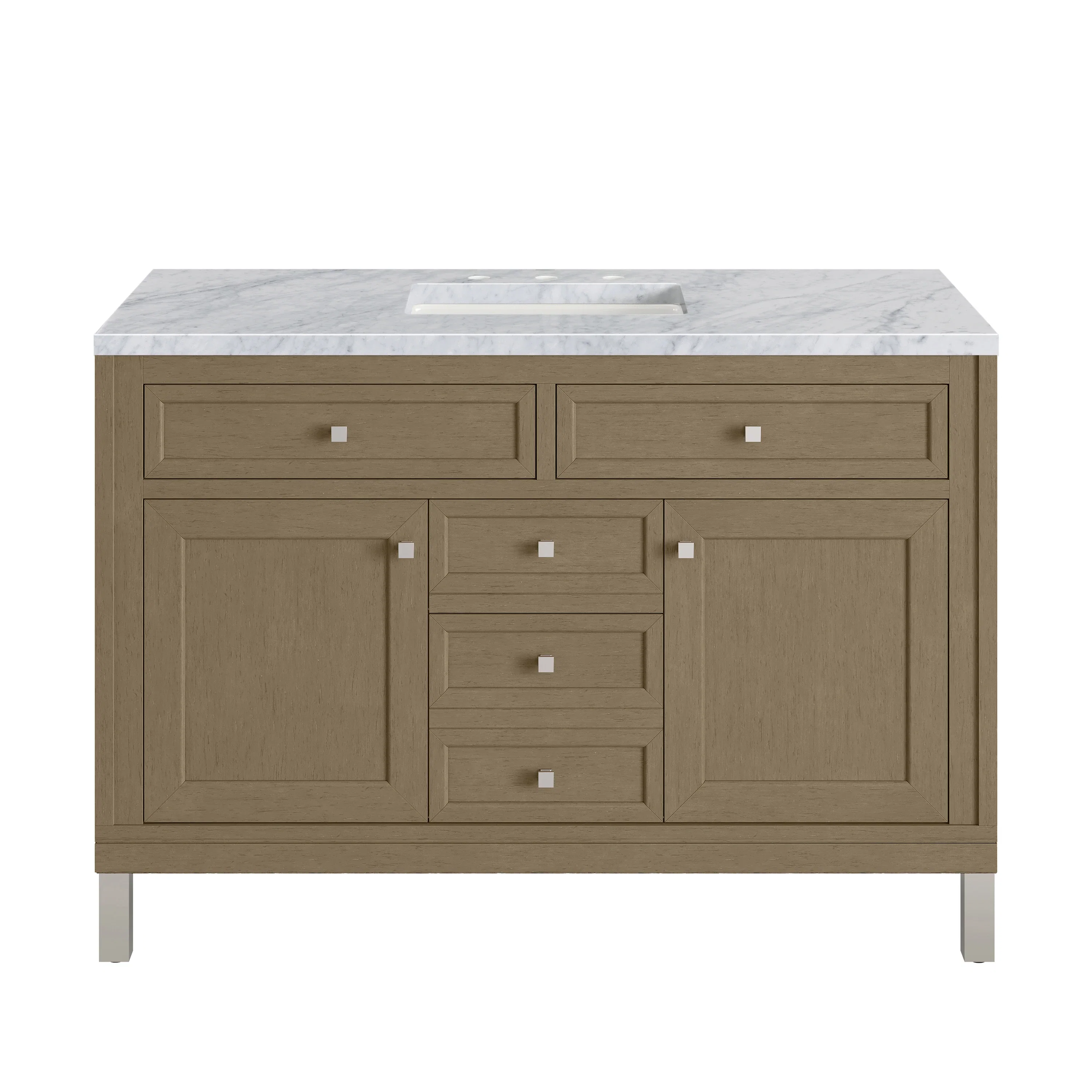 Chicago 48" Single Vanity, Walnut Whisper, w/ 3 CM Carrara Marble Top