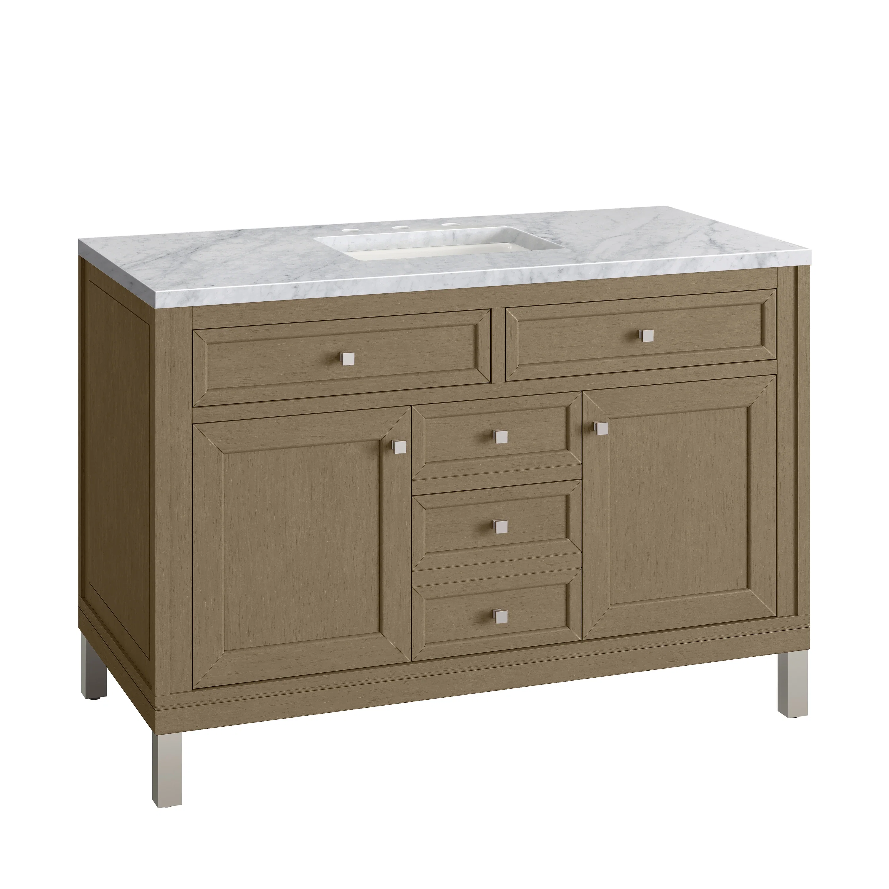 Chicago 48" Single Vanity, Walnut Whisper, w/ 3 CM Carrara Marble Top