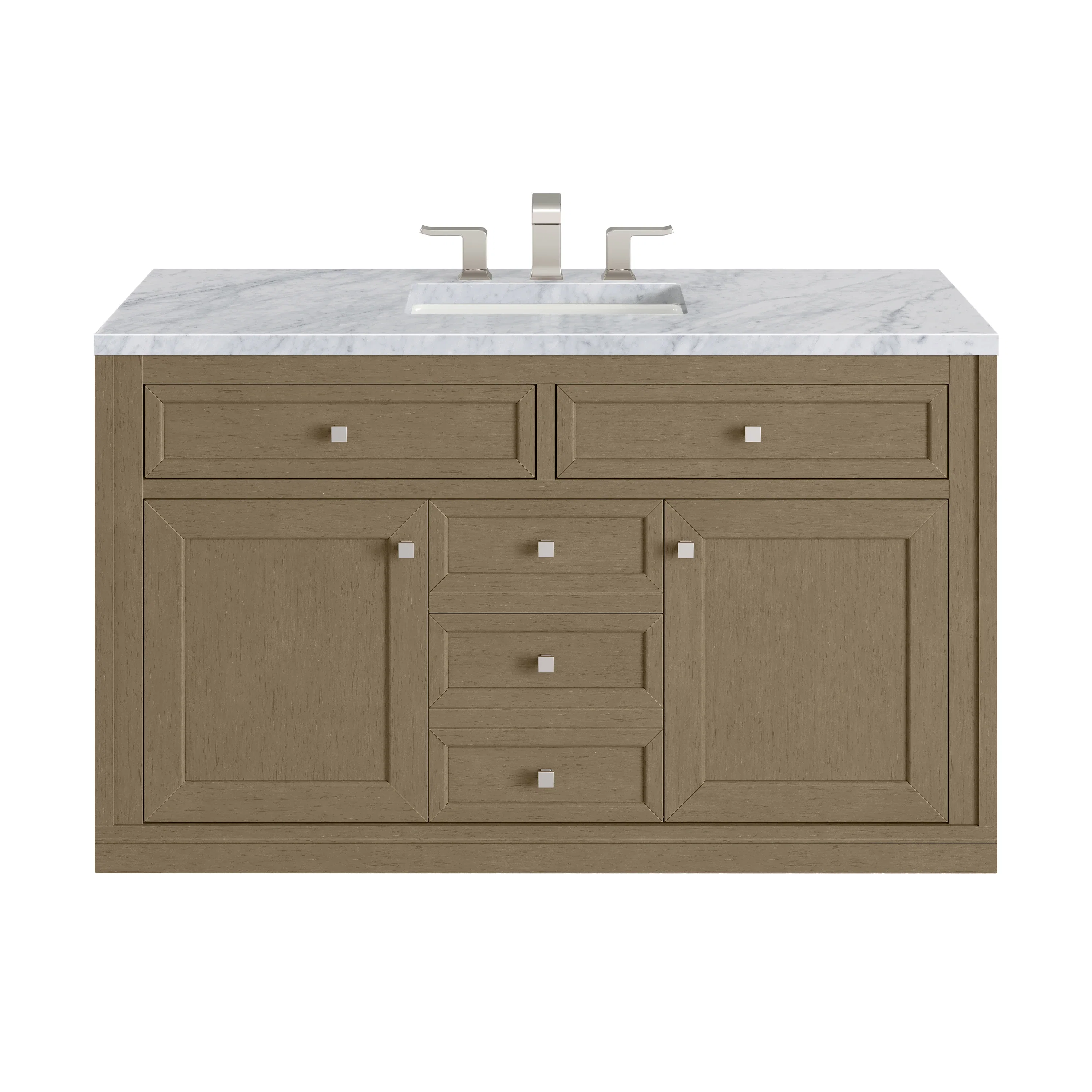 Chicago 48" Single Vanity, Walnut Whisper, w/ 3 CM Carrara Marble Top