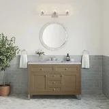 Chicago 48" Single Vanity, Walnut Whisper, w/ 3 CM Carrara Marble Top