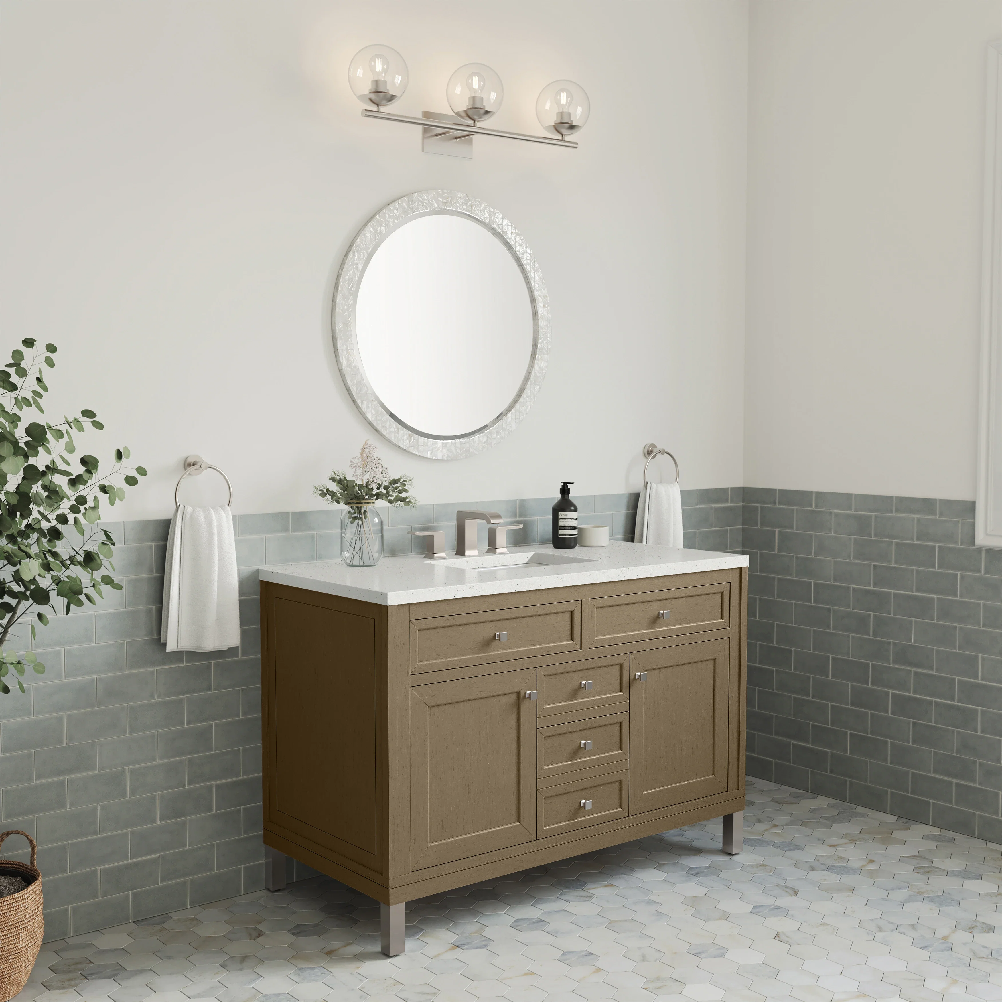Chicago 48" Single Vanity, Walnut Whisper, w/ 3 CM Lime Delight Silestone® Top
