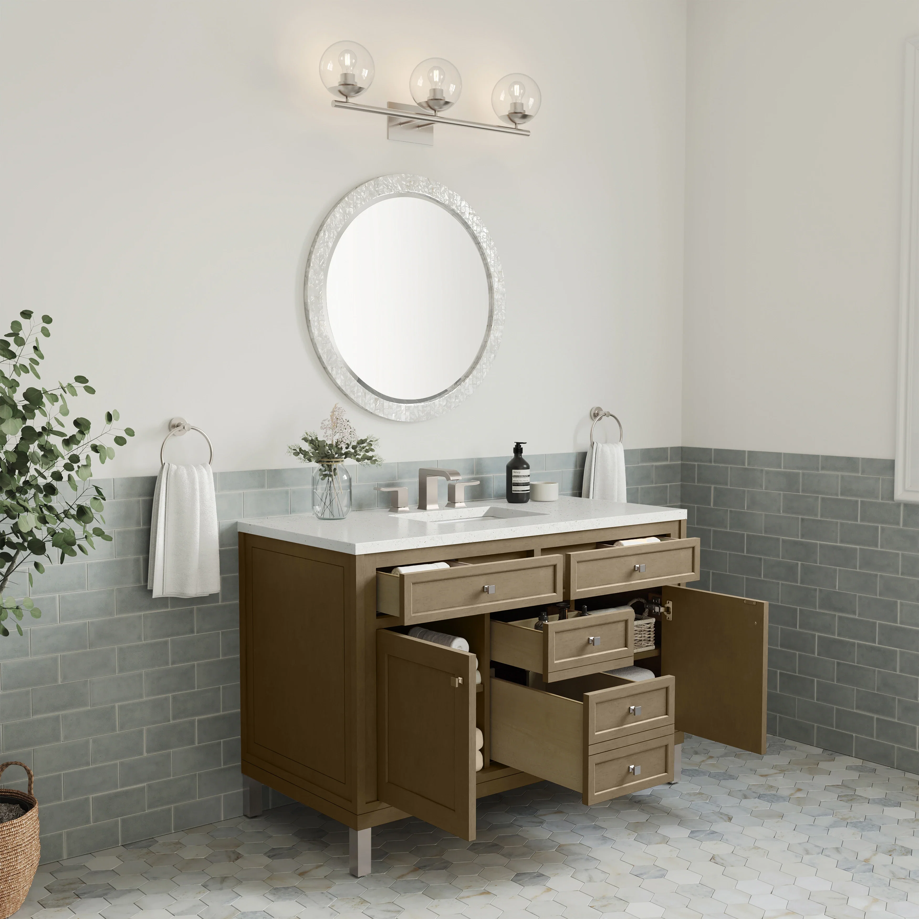 Chicago 48" Single Vanity, Walnut Whisper, w/ 3 CM Lime Delight Silestone® Top