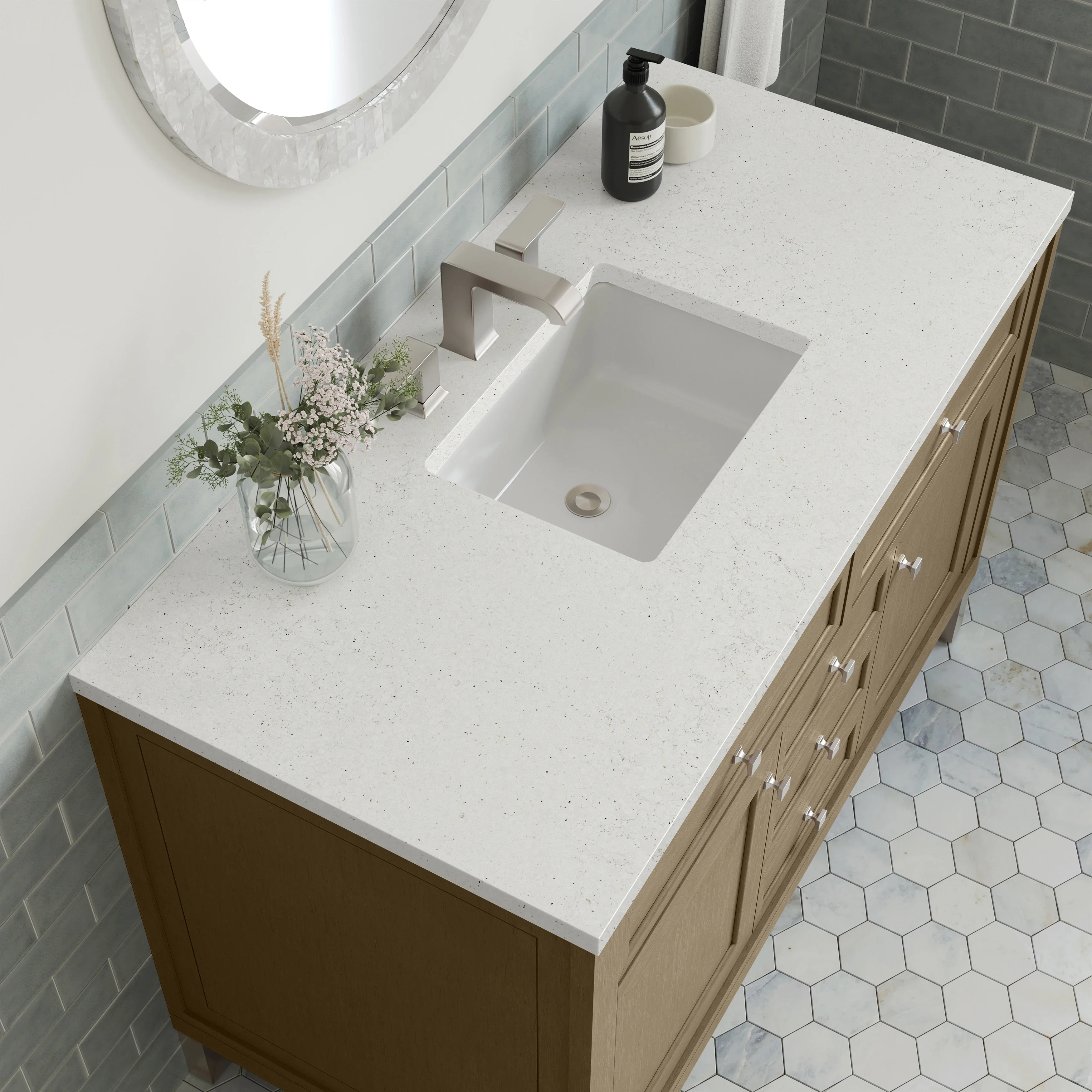Chicago 48" Single Vanity, Walnut Whisper, w/ 3 CM Lime Delight Silestone® Top