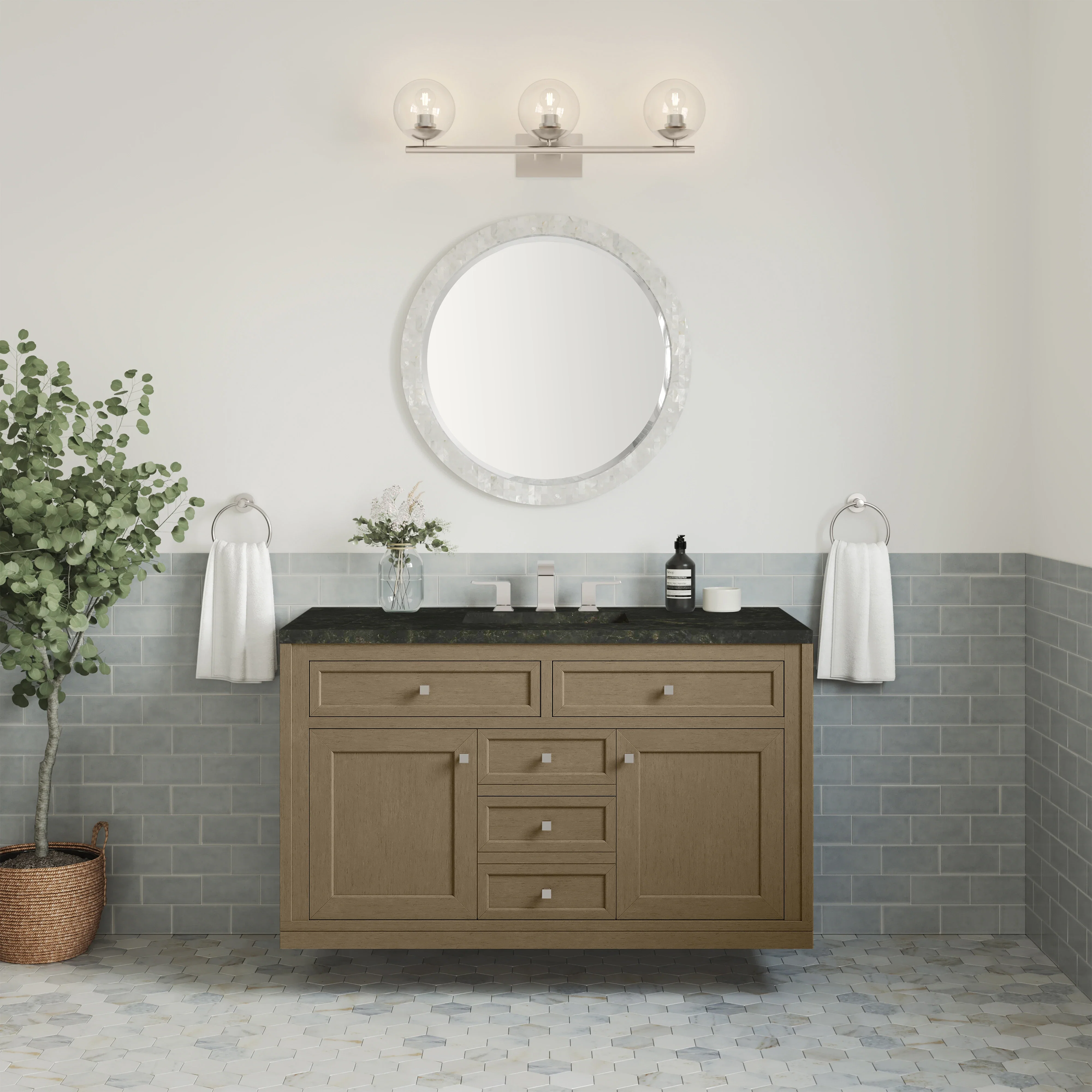 Chicago 48" Single Vanity, Walnut Whisper, w/ 3 CM Phantome Eclos Top