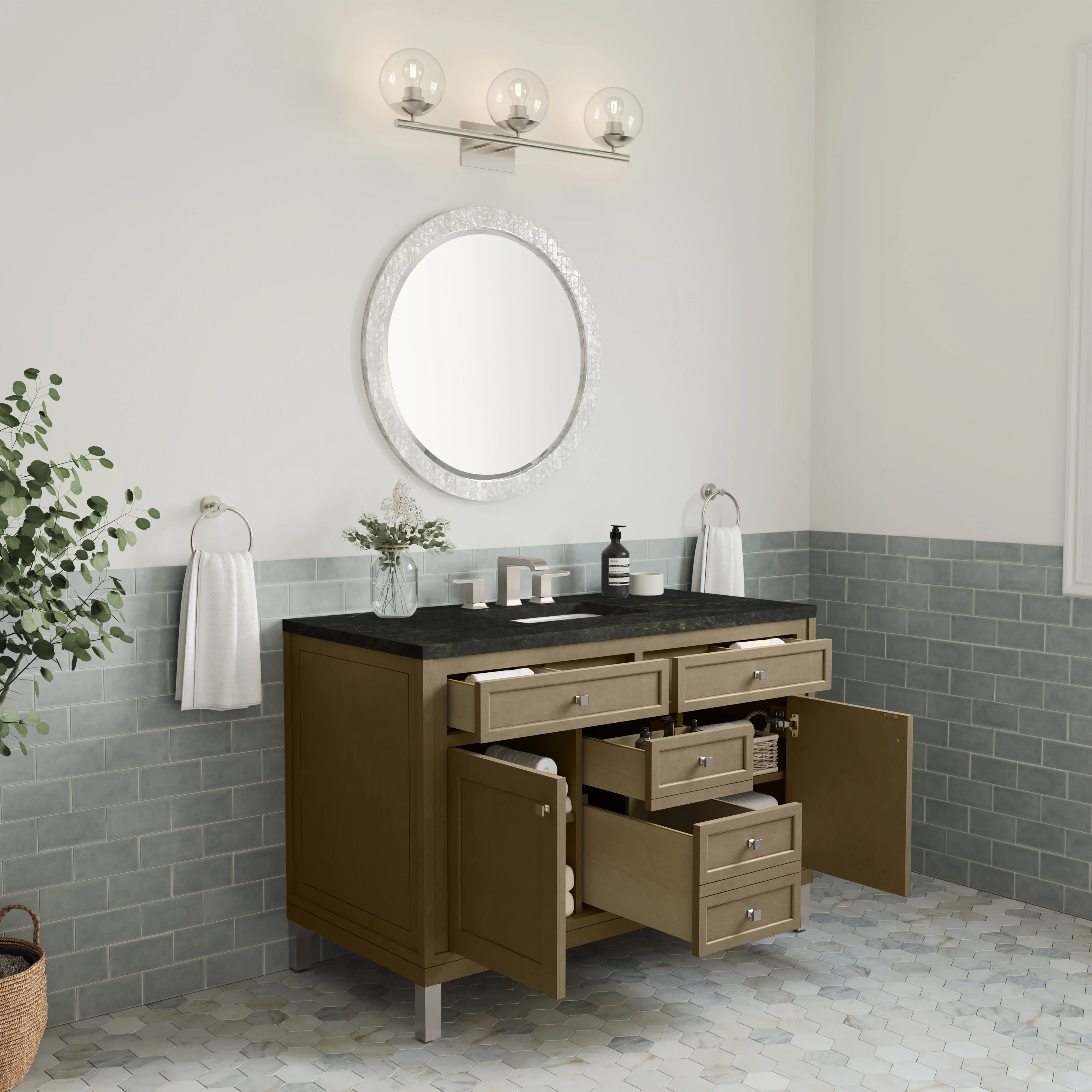 Chicago 48" Single Vanity, Walnut Whisper, w/ 3 CM Phantome Eclos Top