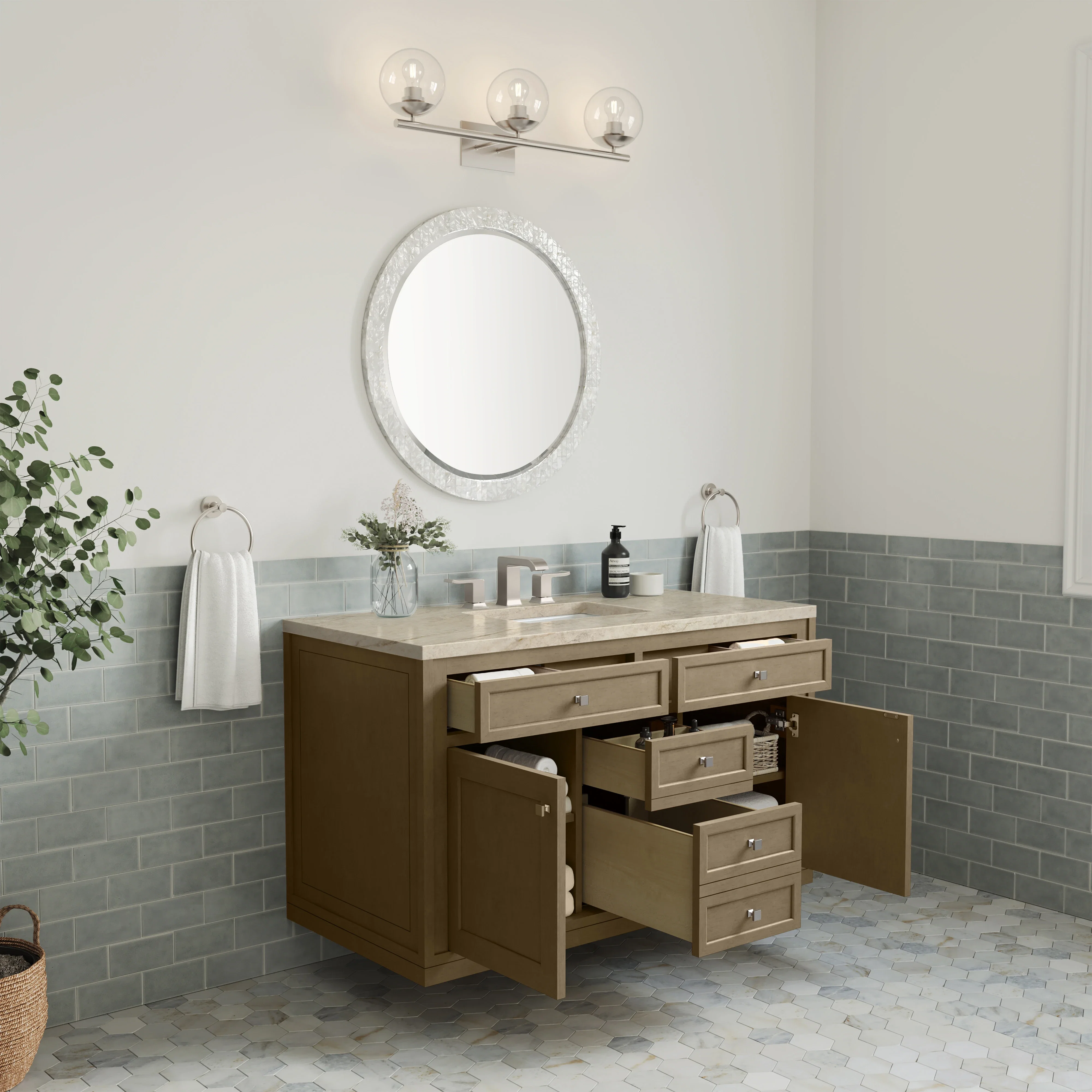 Chicago 48" Single Vanity, Walnut Whisper, w/ 3 CM Tajnar Eclos Top
