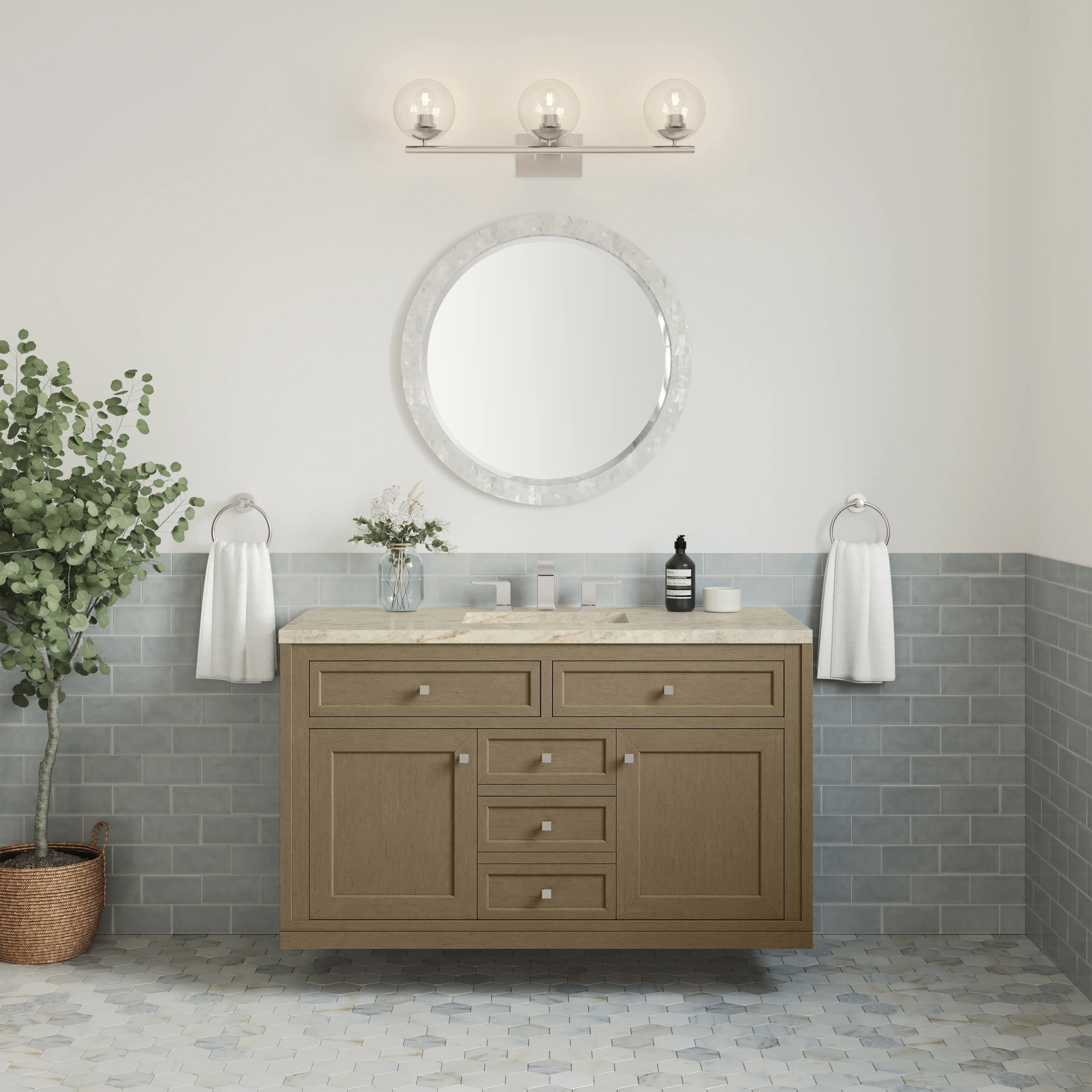 Chicago 48" Single Vanity, Walnut Whisper, w/ 3 CM Tajnar Eclos Top