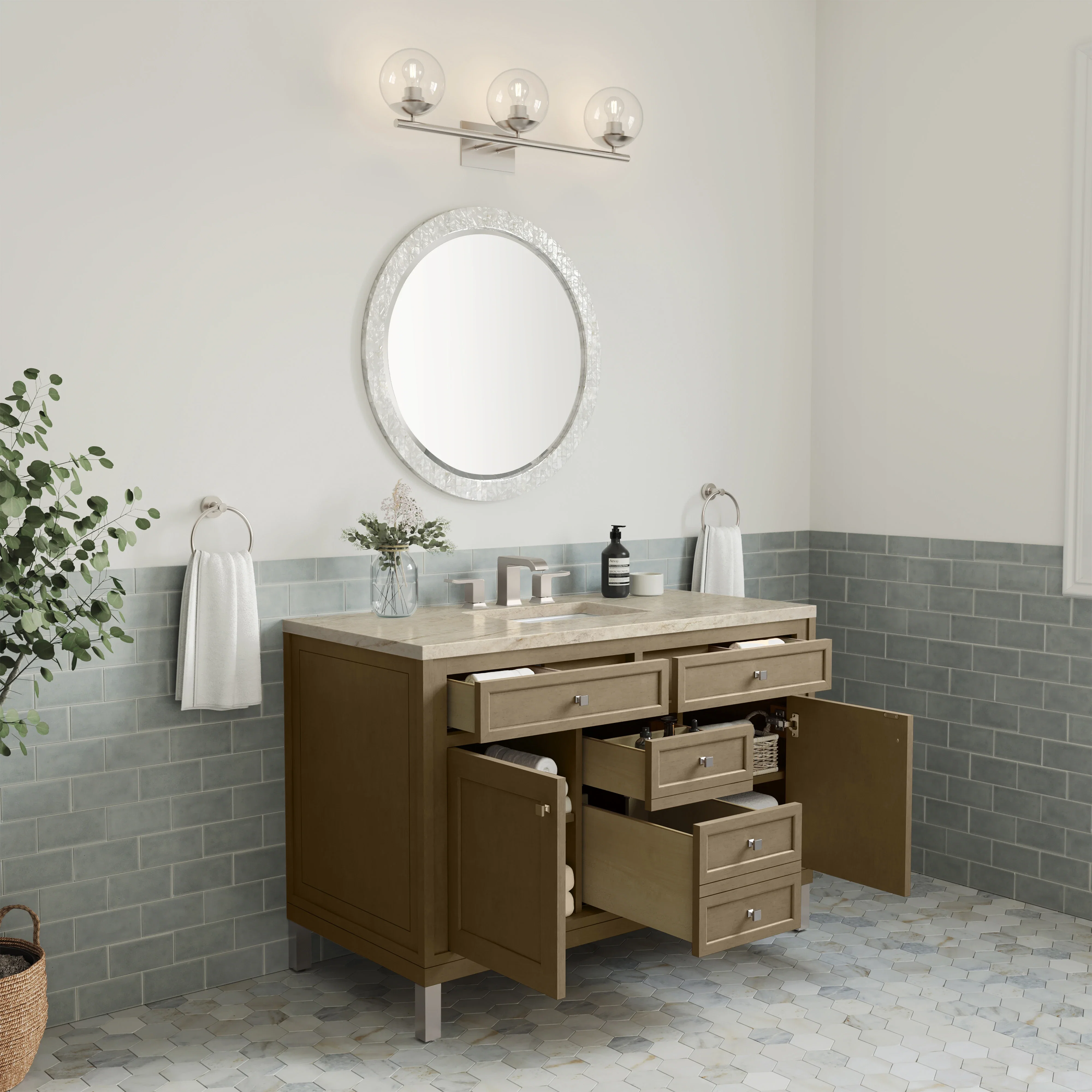 Chicago 48" Single Vanity, Walnut Whisper, w/ 3 CM Tajnar Eclos Top