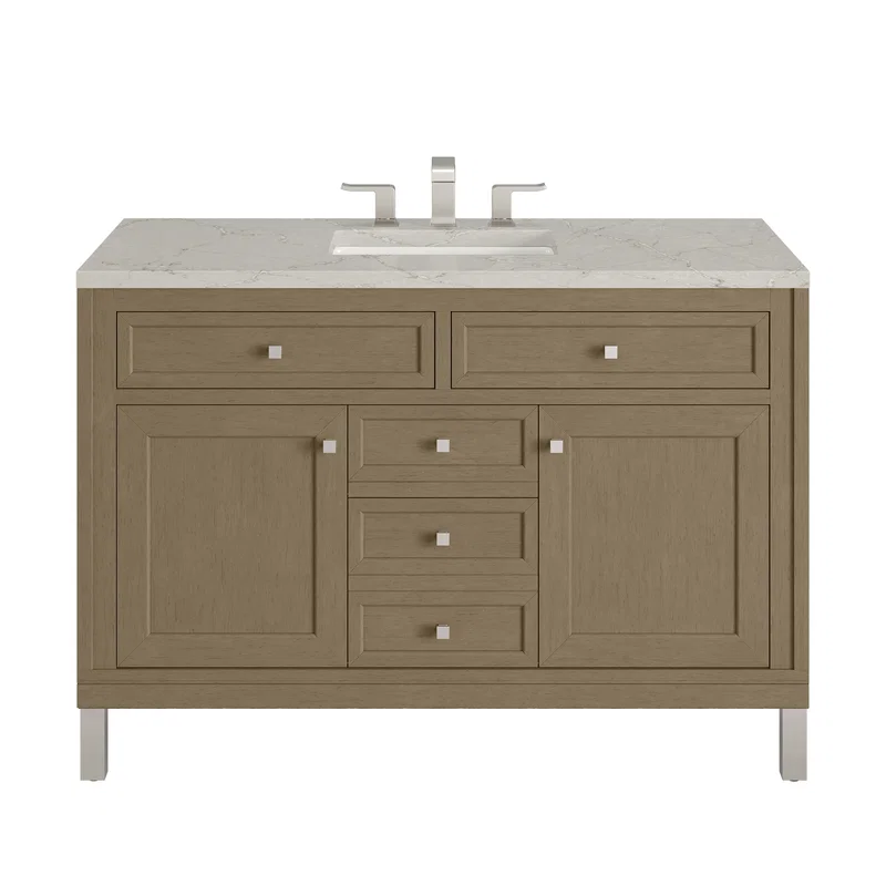 Chicago 48" Single Vanity, Walnut Whisper, w/ 3 CM Victorian Silver Silestone® Top