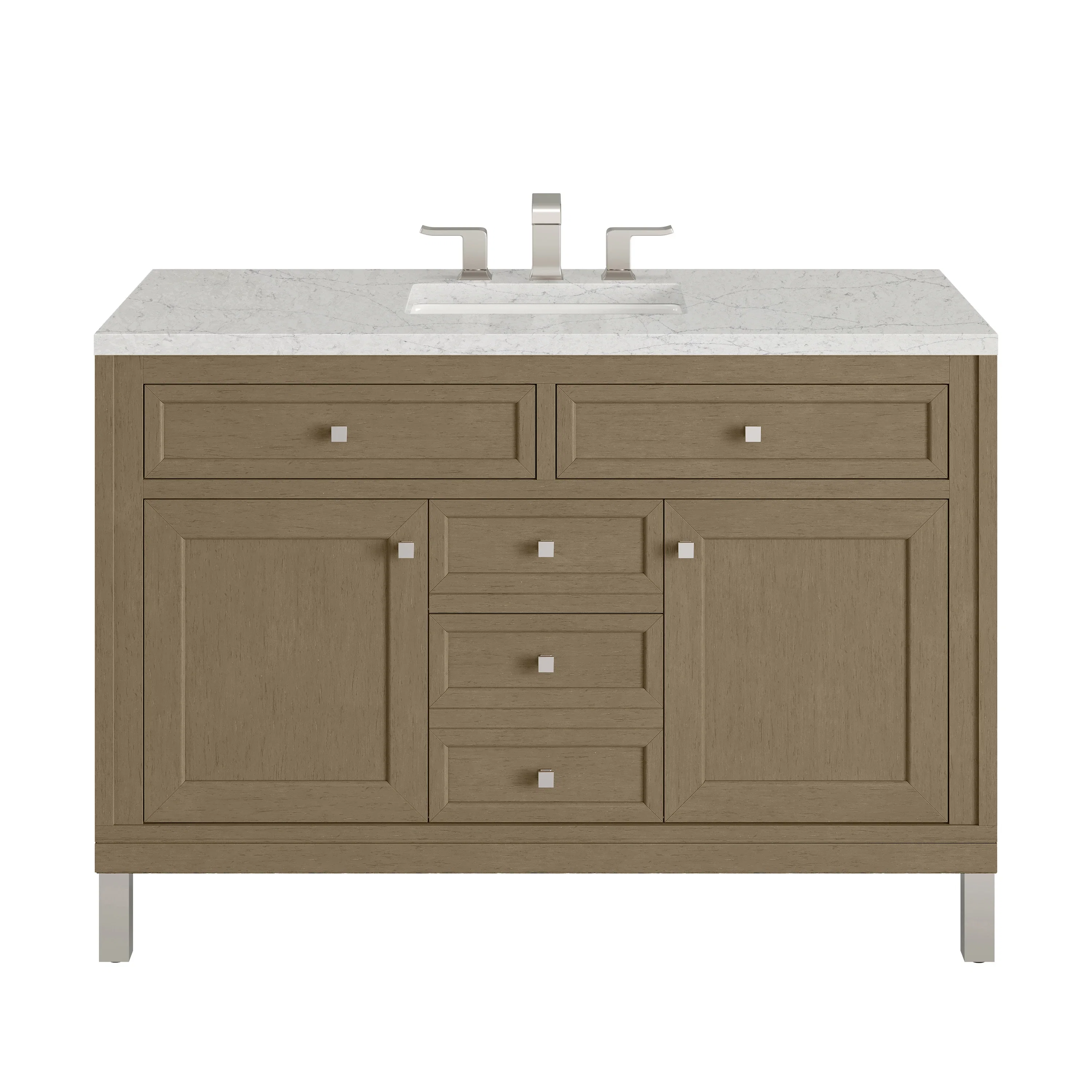 Chicago 48" Single Vanity, Walnut Whisper, w/ 3 CM Eternal Jasmine Pearl Silestone® Top w/FreePower Wireless Charger
