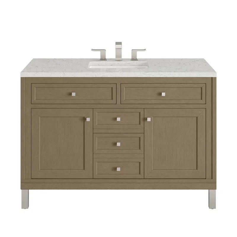 Chicago 48" Single Vanity, Walnut Whisper, w/ 3 CM Eternal Jasmine Pearl Silestone® Top w/FreePower Wireless Charger