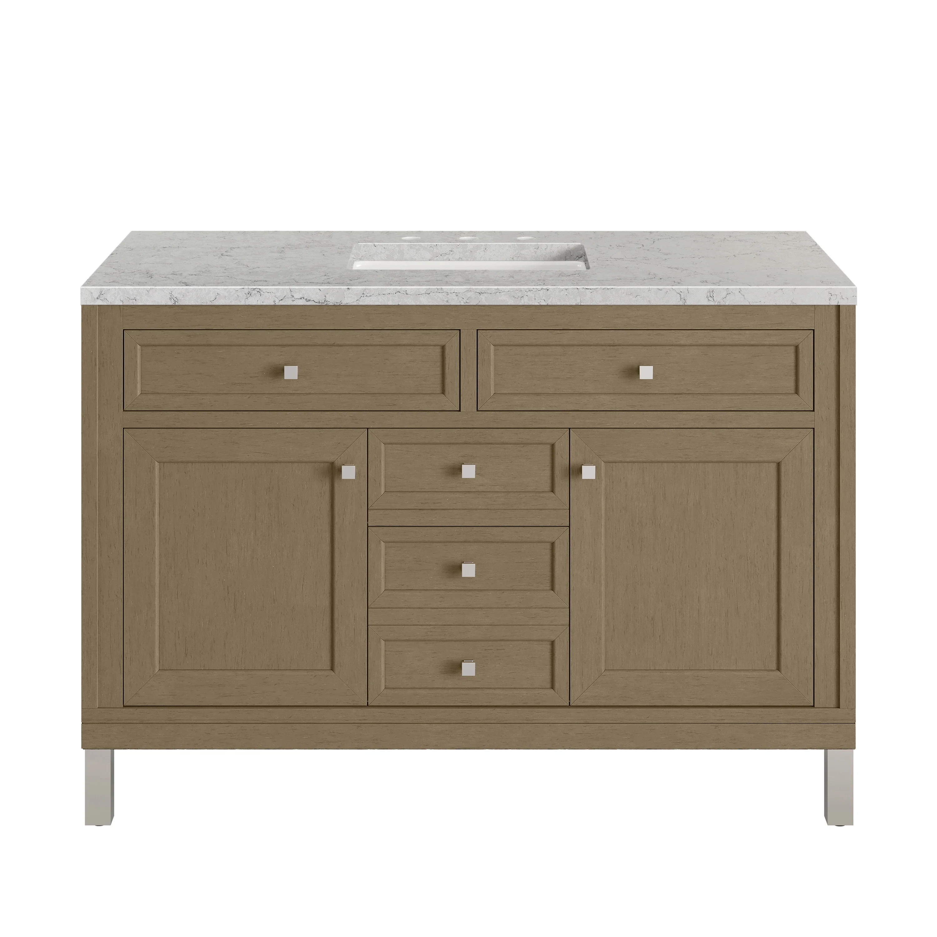Chicago 48" Single Vanity, Walnut Whisper, w/ 3 CM Eternal Jasmine Pearl Silestone® Top w/FreePower Wireless Charger