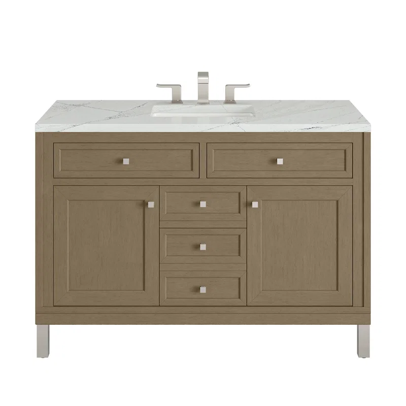 Chicago 48" Single Vanity, Walnut Whisper, w/ 3 CM Ethereal Noctis Silestone® Top w/FreePower Wireless Charger