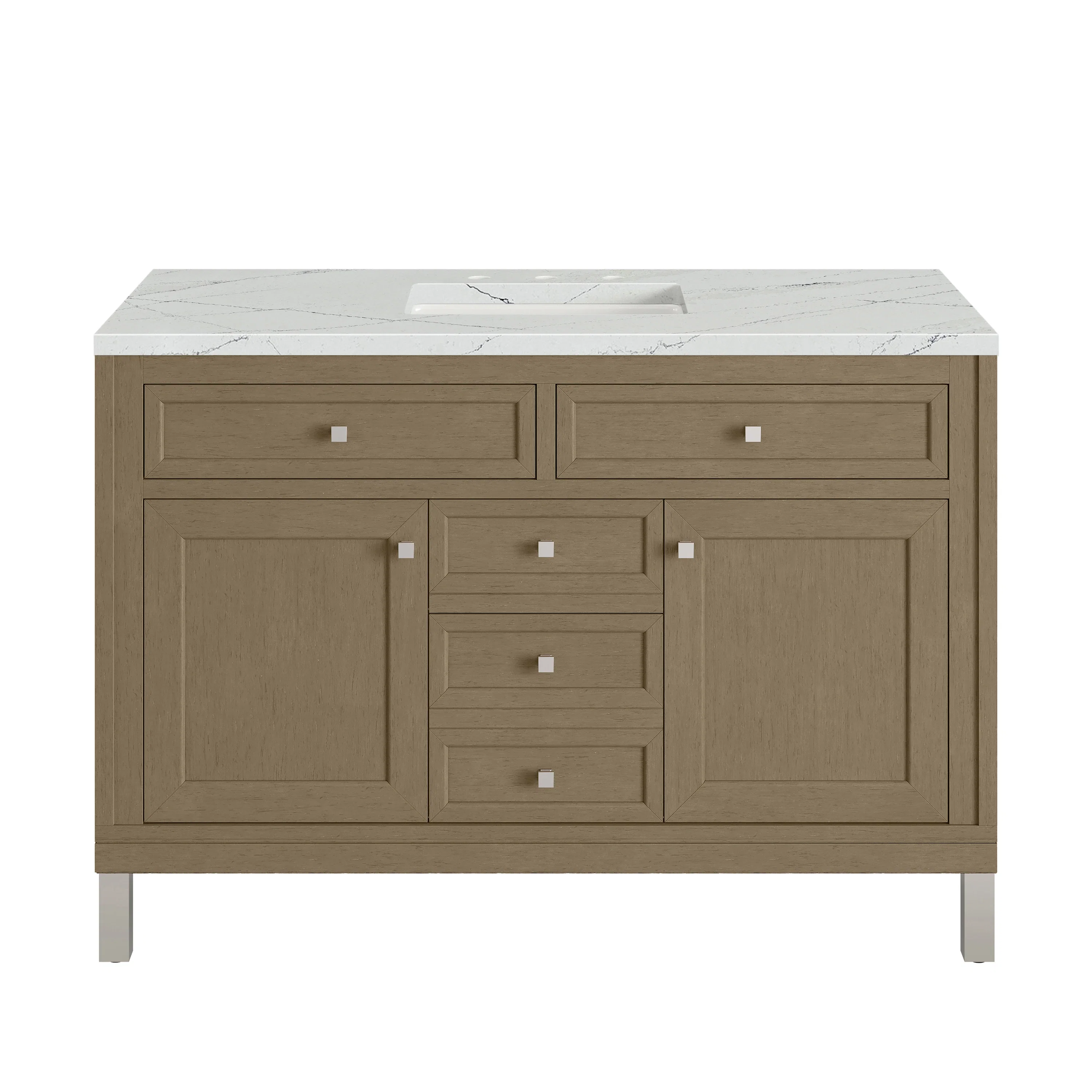 Chicago 48" Single Vanity, Walnut Whisper, w/ 3 CM Ethereal Noctis Silestone® Top w/FreePower Wireless Charger