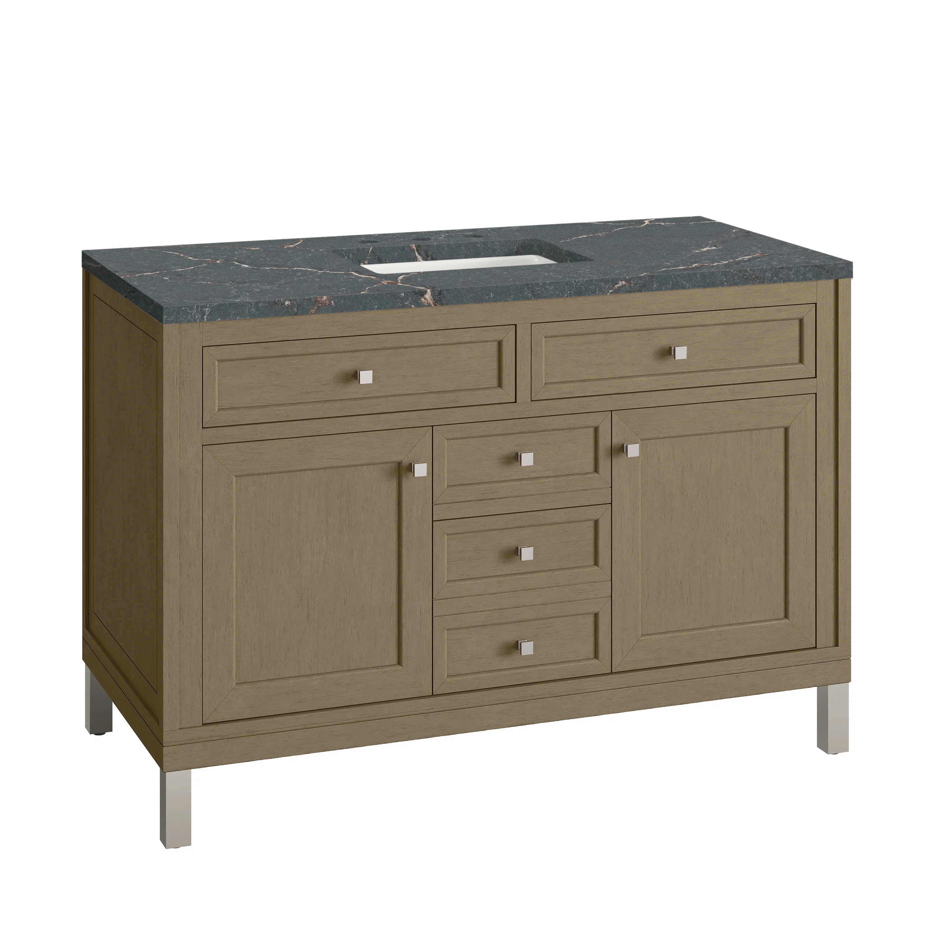 Chicago 48" Single Vanity, Walnut Whisper, w/ 3 CM Parisien Bleu Silestone® Top w/FreePower Wireless Charger