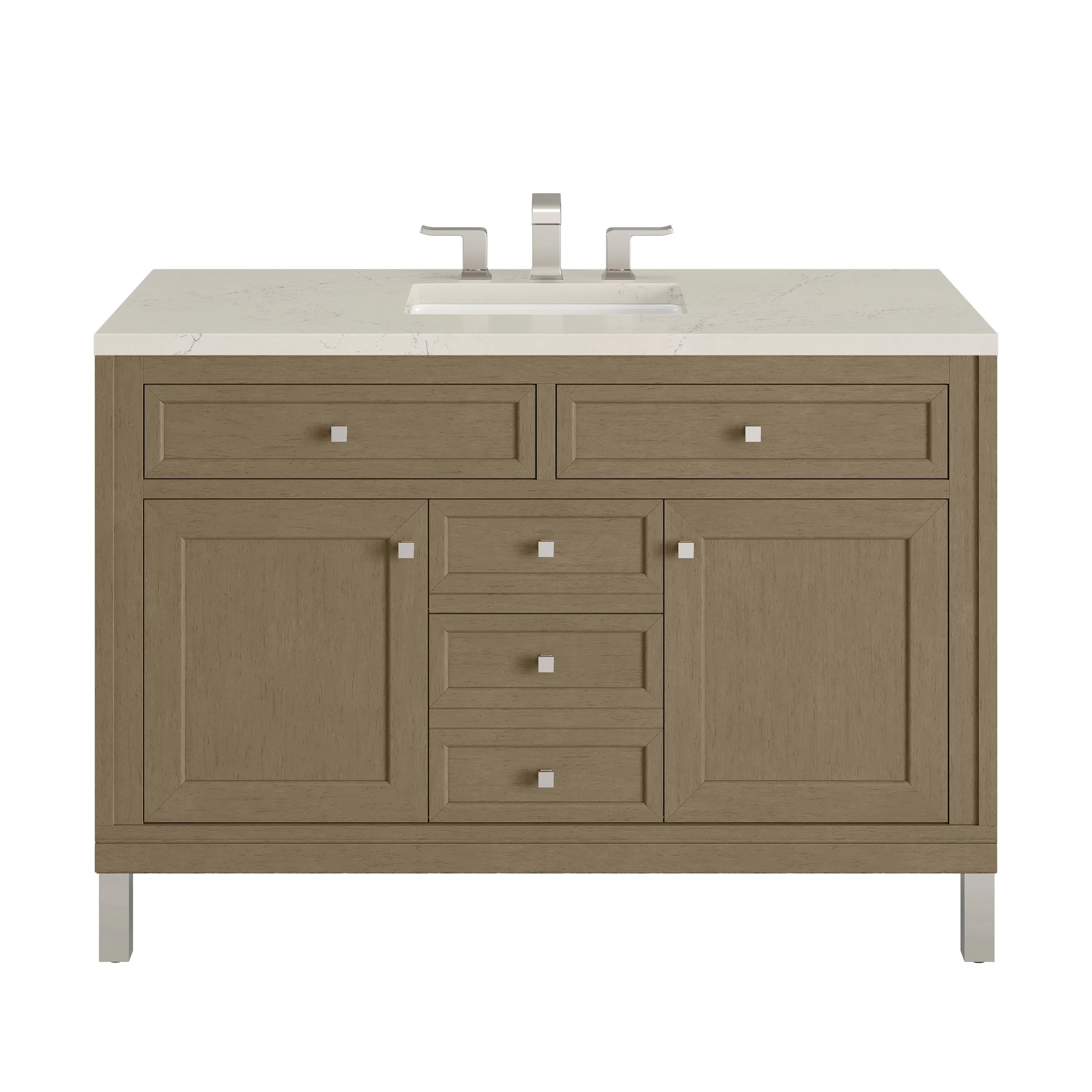 Chicago 48" Single Vanity, Walnut Whisper, w/ 3 CM Siberian Silestone Top w/FreePower Wireless Charger