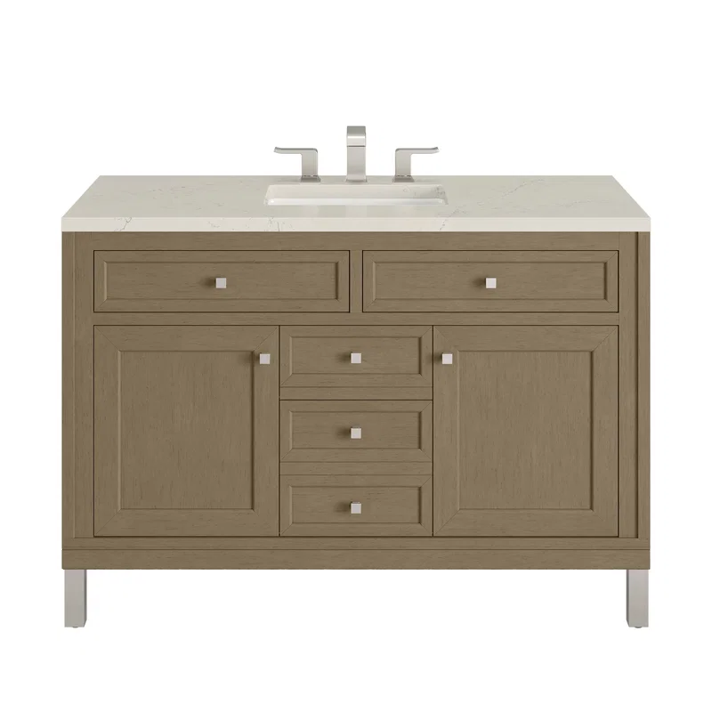Chicago 48" Single Vanity, Walnut Whisper, w/ 3 CM Siberian Silestone Top w/FreePower Wireless Charger