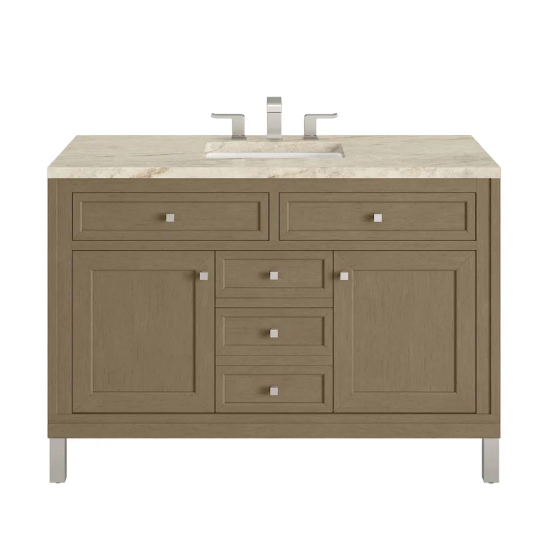 Chicago 48" Single Vanity, Walnut Whisper, w/ 3 CM Tajnar Eclos Top w/FreePower Wireless Charger