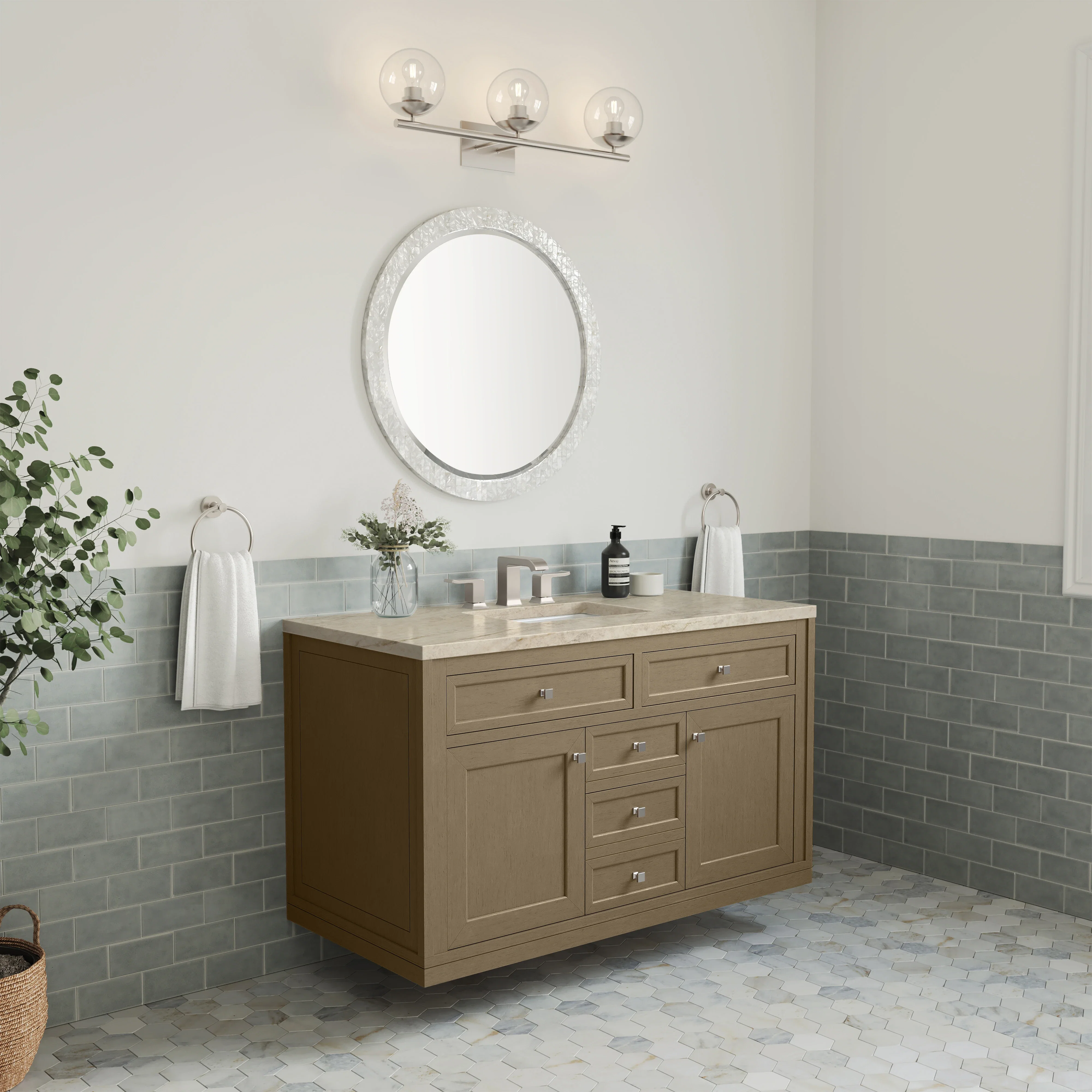 Chicago 48" Single Vanity, Walnut Whisper, w/ 3 CM Tajnar Eclos Top w/FreePower Wireless Charger