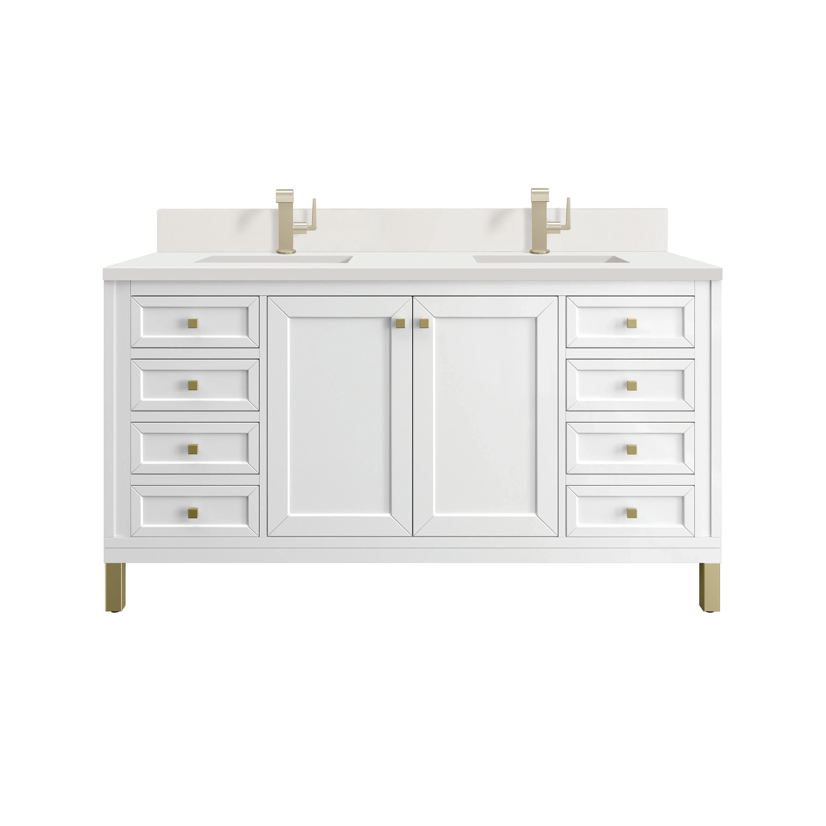 Chicago 60" Double Vanity, Glossy White, w/ Single Hole 3CM White Zeus Silestone® Top & Backsplash