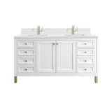 Chicago 60" Double Vanity, Glossy White, w/ Single Hole 3CM White Zeus Silestone® Top & Backsplash
