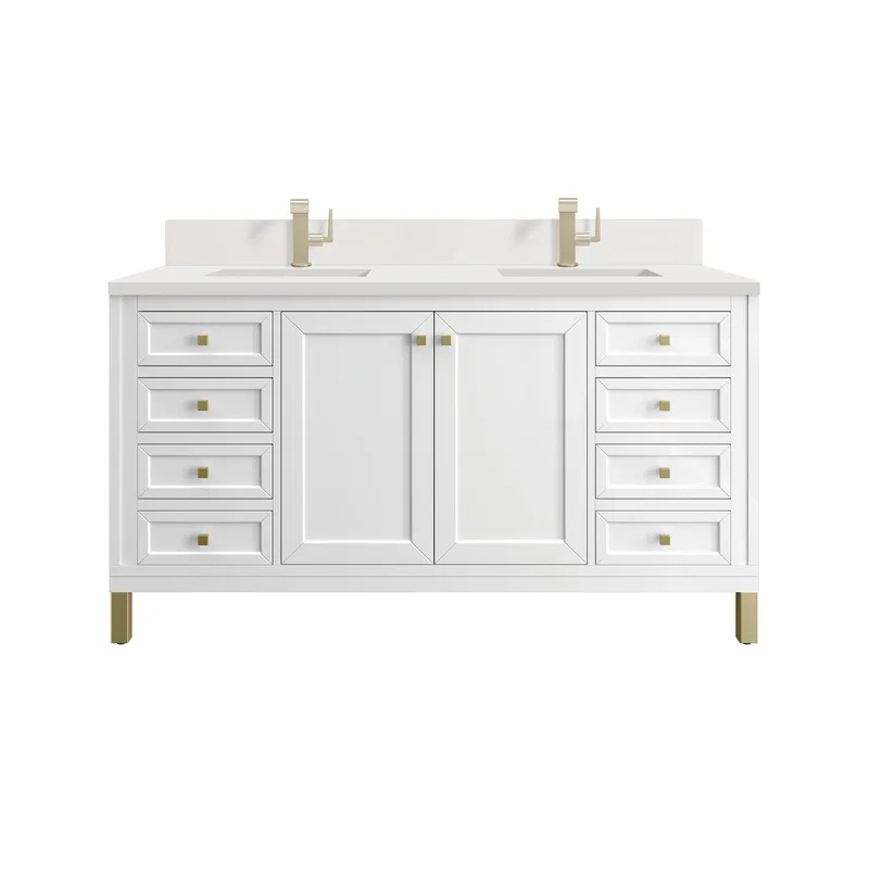 Chicago 60" Double Vanity, Glossy White, w/ Single Hole 3CM White Zeus Silestone® Top & Backsplash