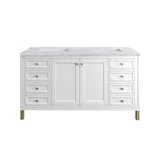 Chicago 60" Double Vanity, Glossy White, w/ 3 CM Carrara Marble Top