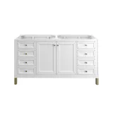 Chicago 60" Double Vanity, Glossy White, w/ 3 CM Carrara Marble Top