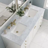 Chicago 60" Double Vanity, Glossy White, w/ 3 CM Carrara Marble Top