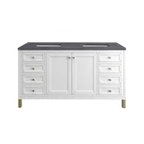 Chicago 60" Double Vanity, Glossy White, w/ 3 CM Charcoal Soapstone Silestone® Top