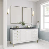 Chicago 60" Double Vanity, Glossy White, w/ 3 CM Charcoal Soapstone Silestone® Top