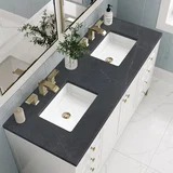 Chicago 60" Double Vanity, Glossy White, w/ 3 CM Charcoal Soapstone Silestone® Top