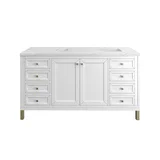 Chicago 60" Double Vanity, Glossy White, w/ 3 CM Ethereal Noctis Silestone® Top