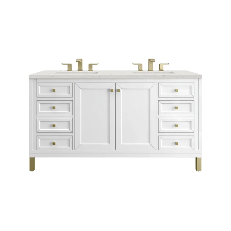 Chicago 60" Double Vanity, Glossy White, w/ 3 CM Lime Delight Silestone® Top