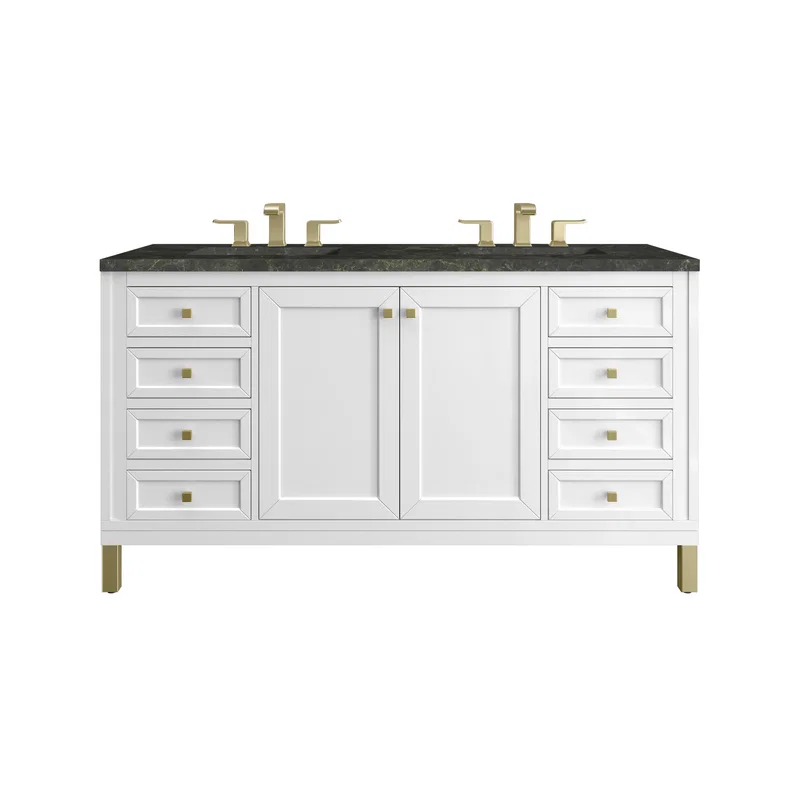 Chicago 60" Double Vanity, Glossy White, w/ 3 CM Phantome Eclos Top