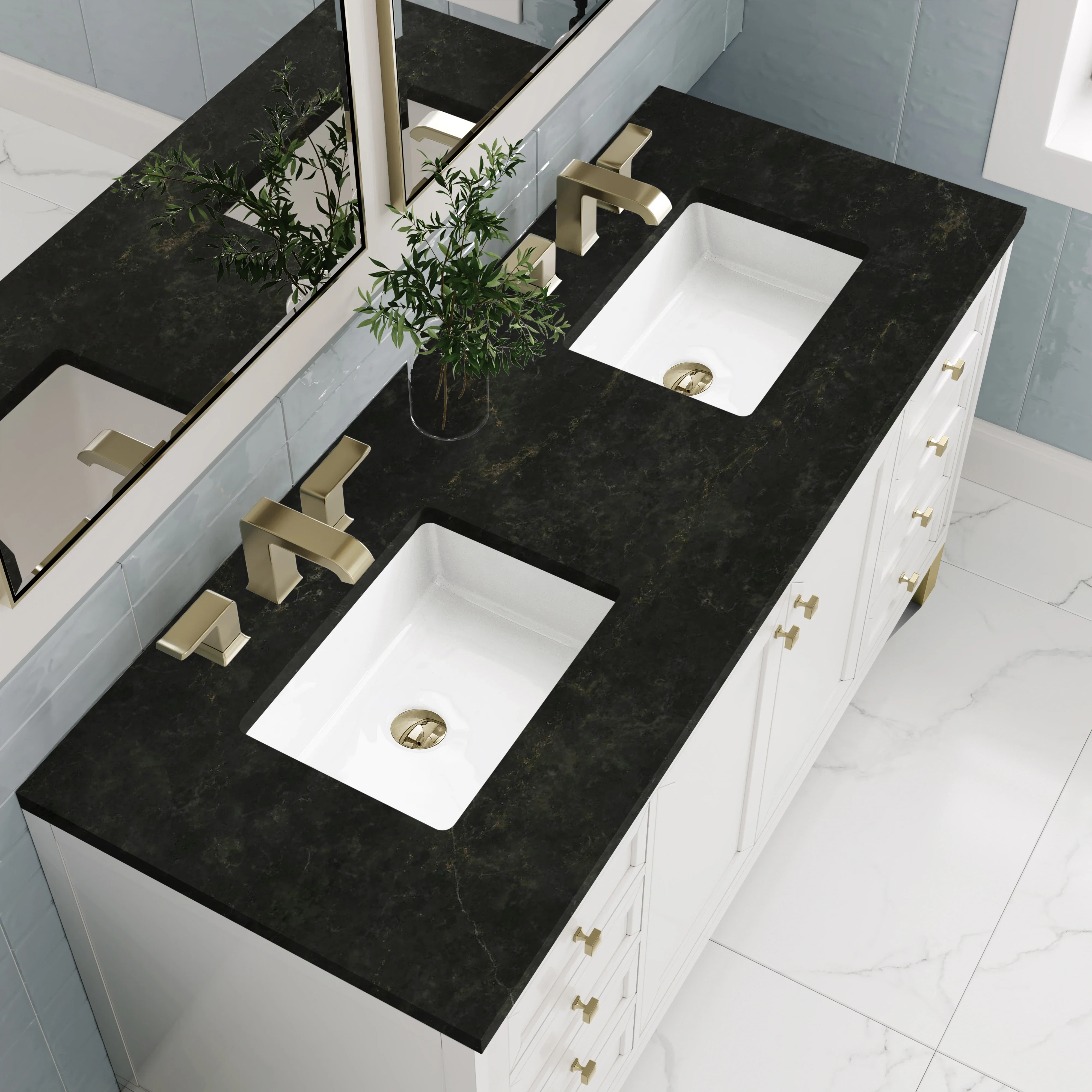 Chicago 60" Double Vanity, Glossy White, w/ 3 CM Phantome Eclos Top