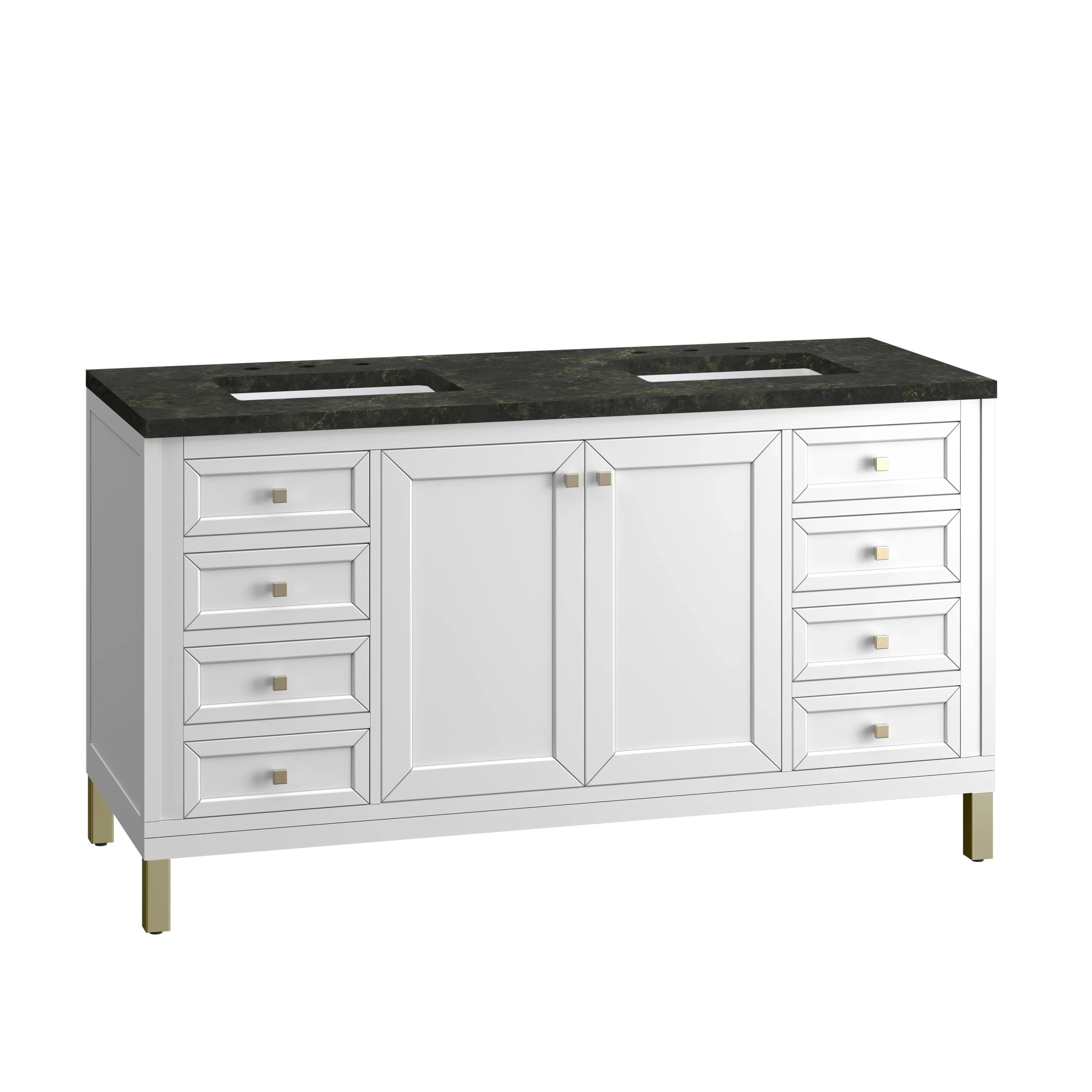 Chicago 60" Double Vanity, Glossy White, w/ 3 CM Phantome Eclos Top