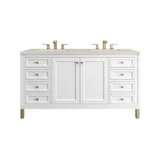 Chicago 60" Double Vanity, Glossy White, w/ 3 CM Siberian Silestone Top