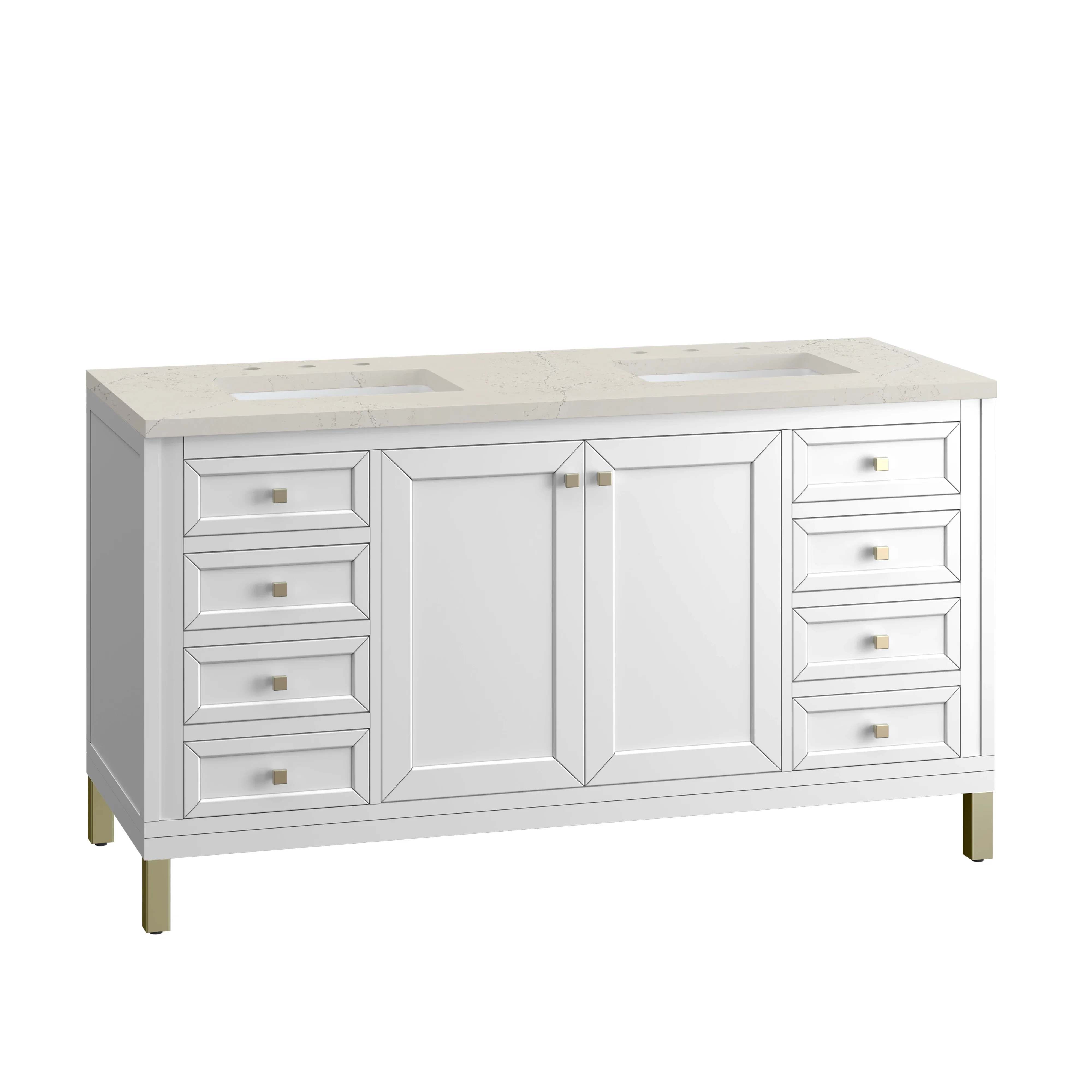 Chicago 60" Double Vanity, Glossy White, w/ 3 CM Siberian Silestone Top