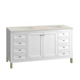Chicago 60" Double Vanity, Glossy White, w/ 3 CM Siberian Silestone Top