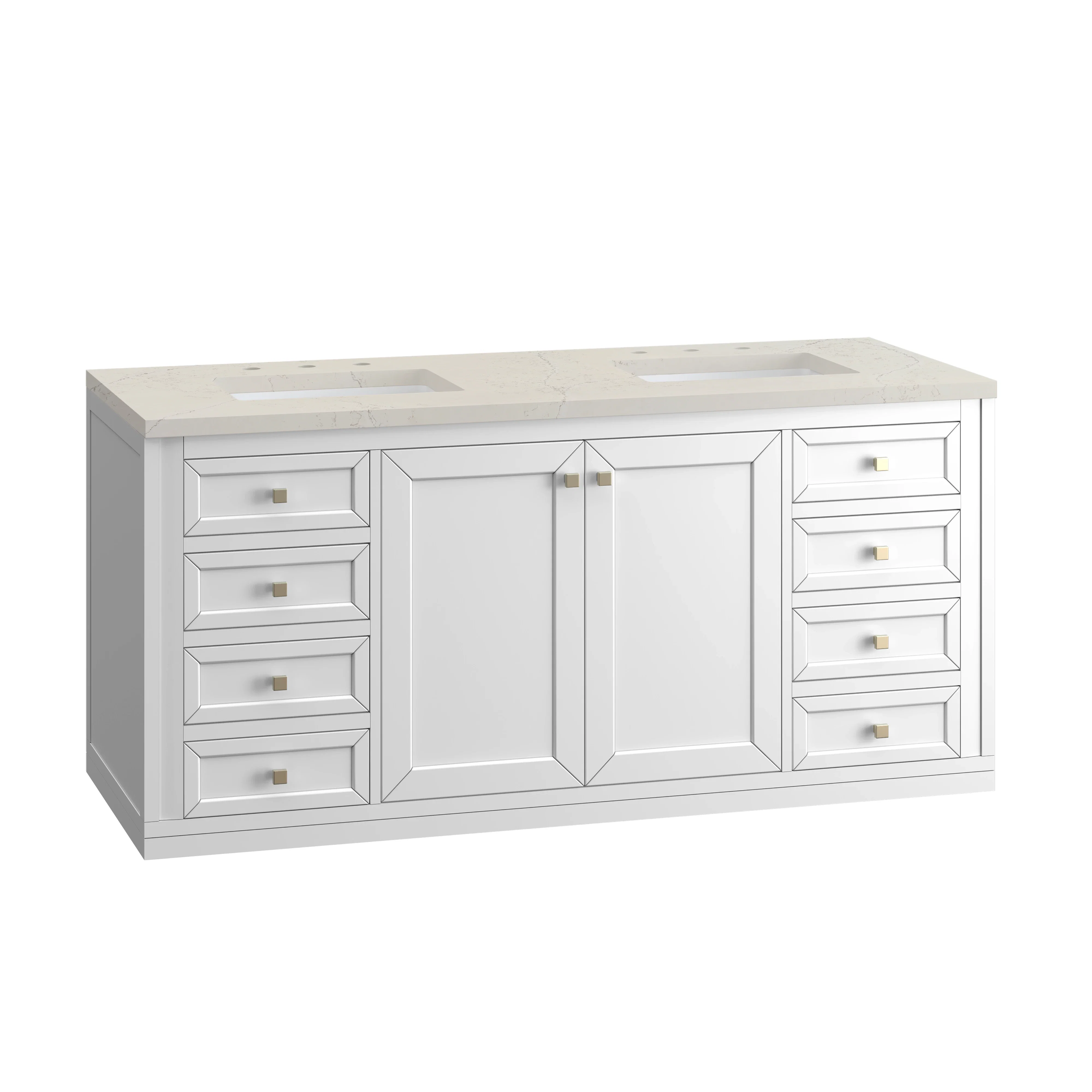 Chicago 60" Double Vanity, Glossy White, w/ 3 CM Siberian Silestone Top